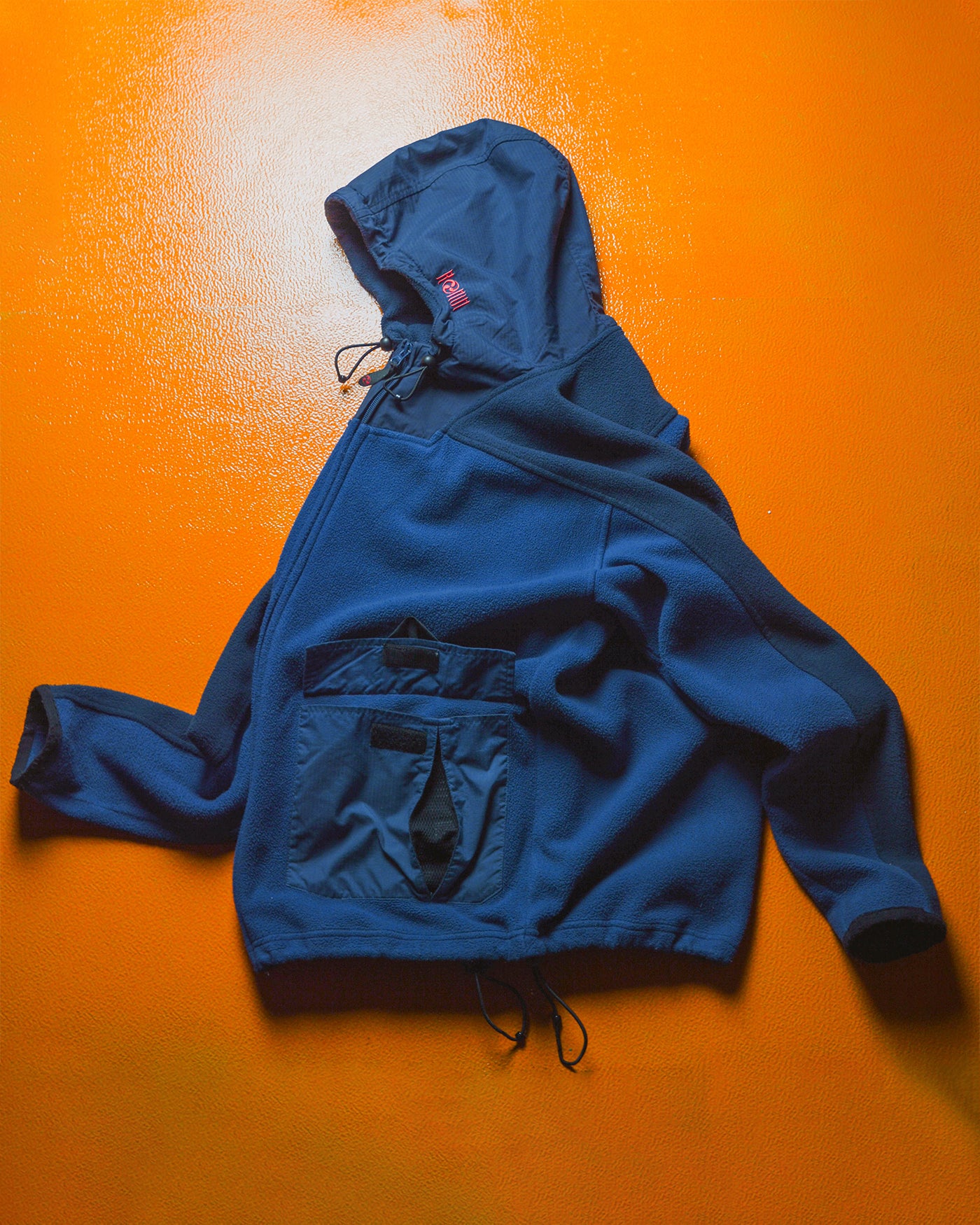 2000s Panelled Blue Navy Fleece Zip Up Hoody(~M~)