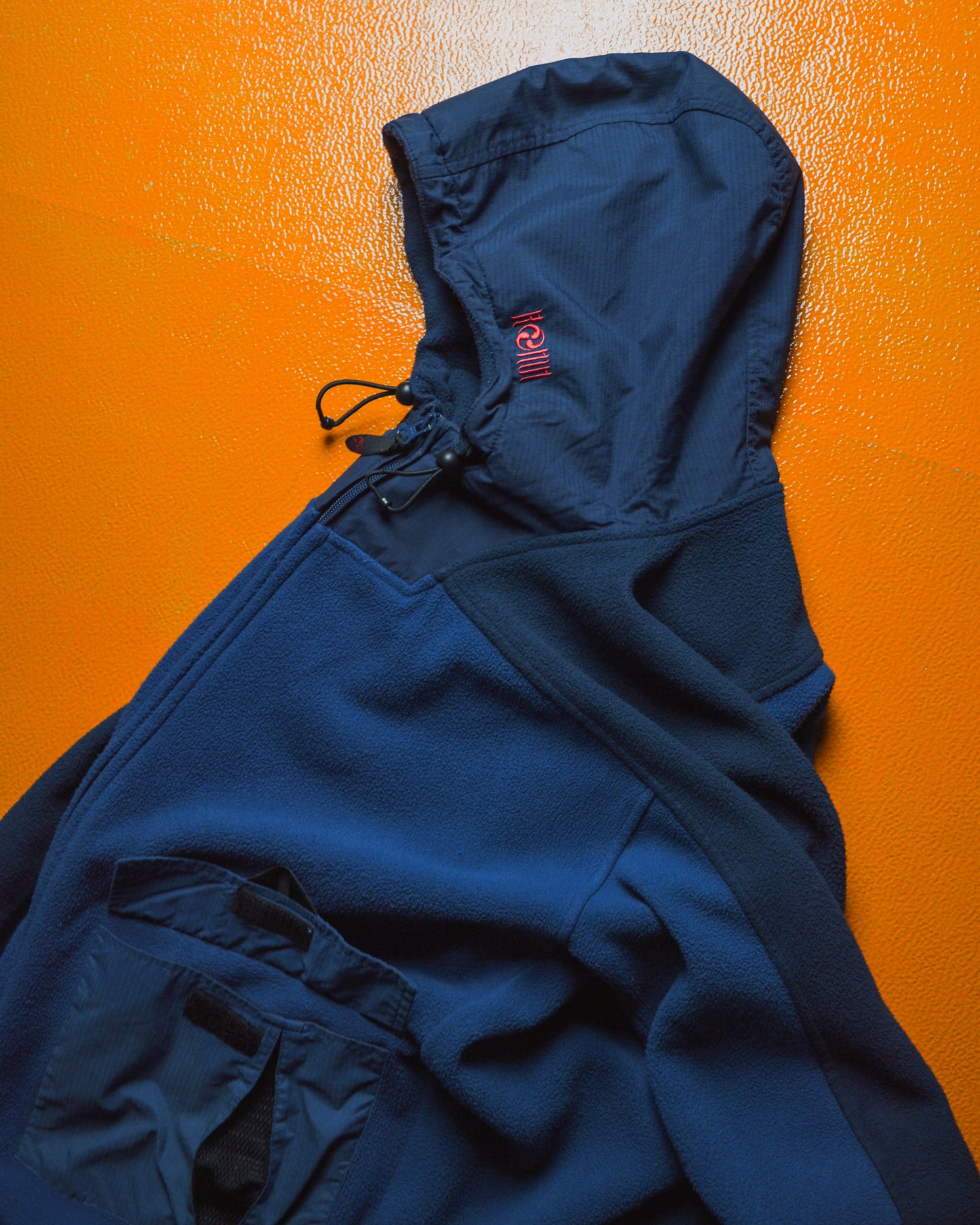 2000s Panelled Blue Navy Fleece Zip Up Hoody(~M~)