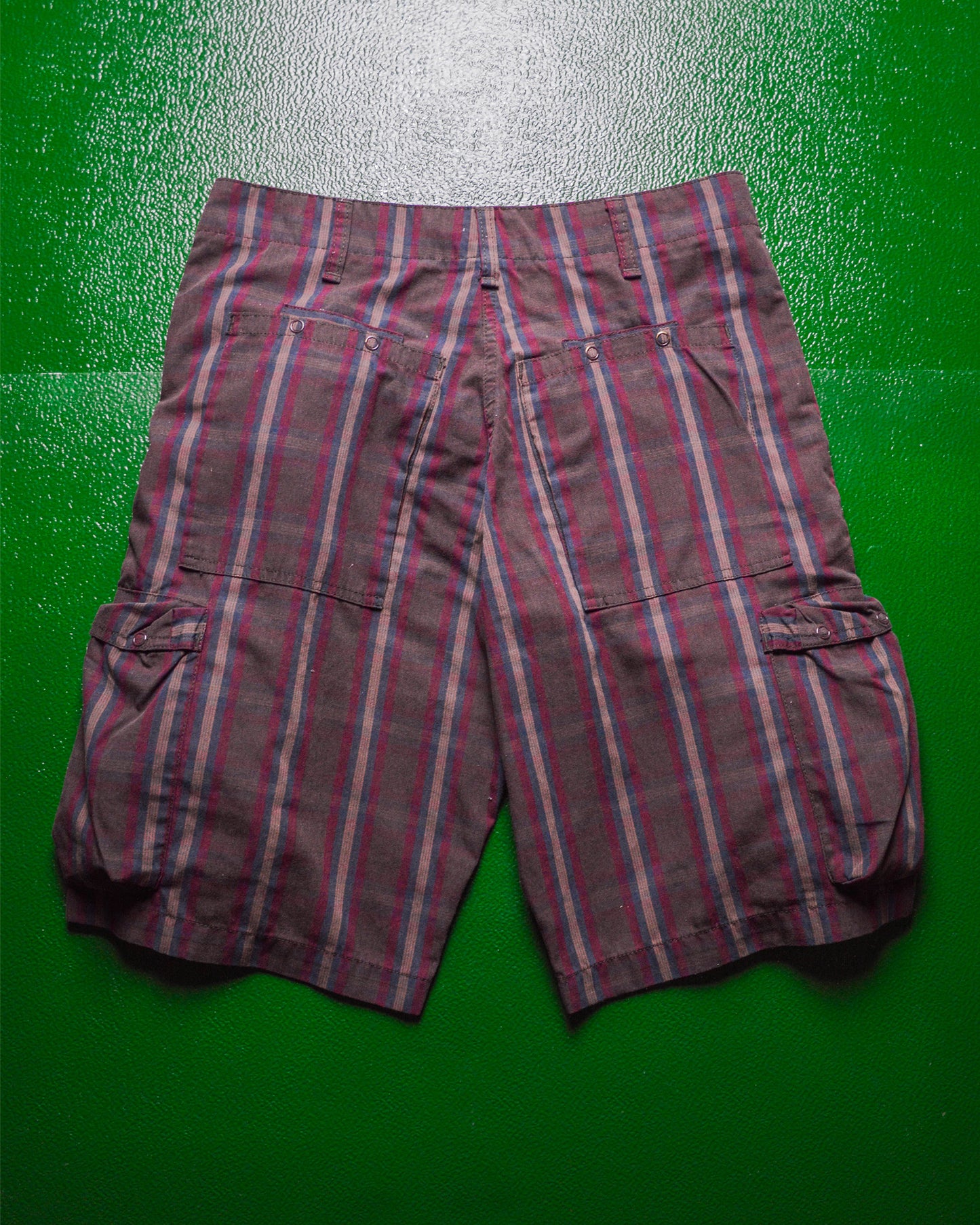 Burgundy Plaid Multi Pocket Cargo Shorts (28~30)