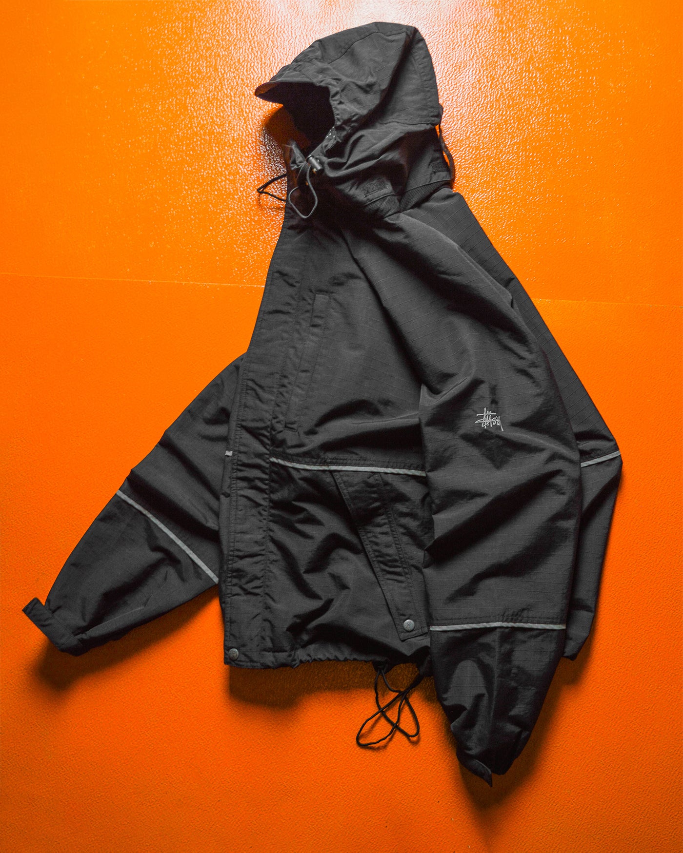 Late 90s Black Ripstop Embroidered Sleeve Logo Windbreaker Jacket (M~L)