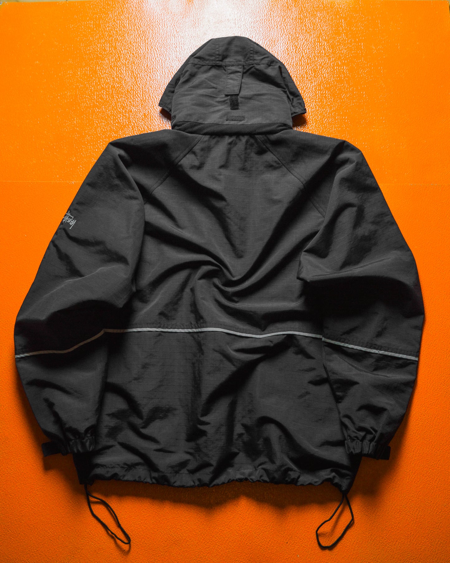 Late 90s Black Ripstop Embroidered Sleeve Logo Windbreaker Jacket (M~L)