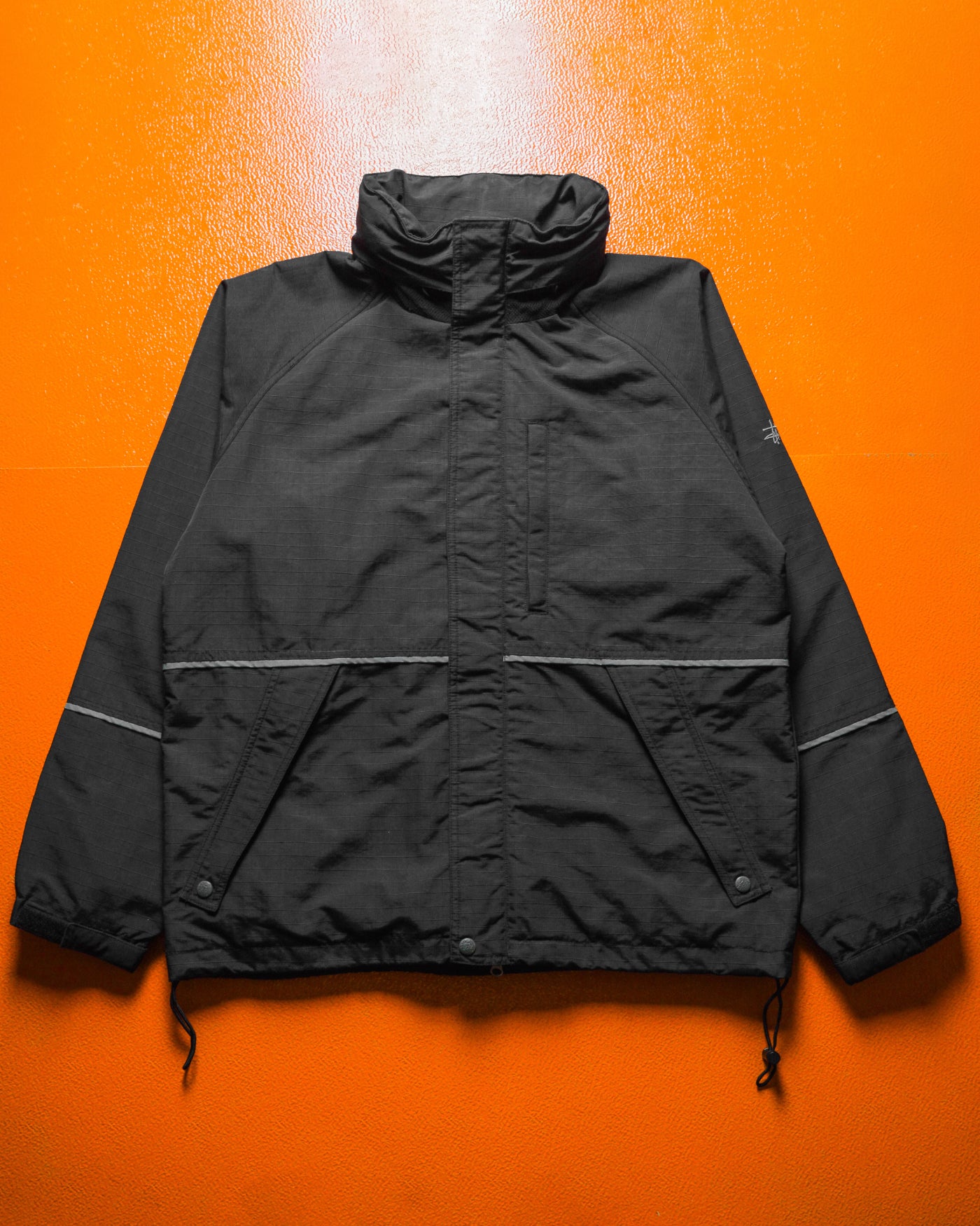 Late 90s Black Ripstop Embroidered Sleeve Logo Windbreaker Jacket (M~L)