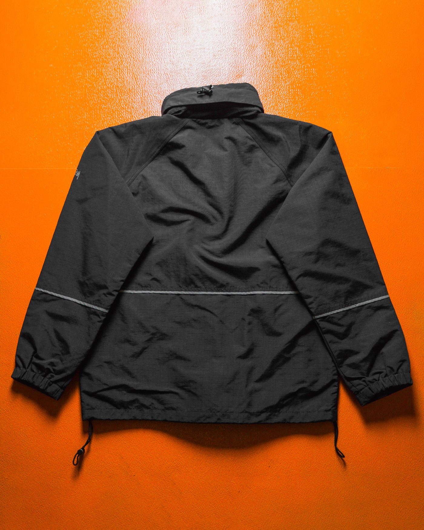 Late 90s Black Ripstop Embroidered Sleeve Logo Windbreaker Jacket (M~L)
