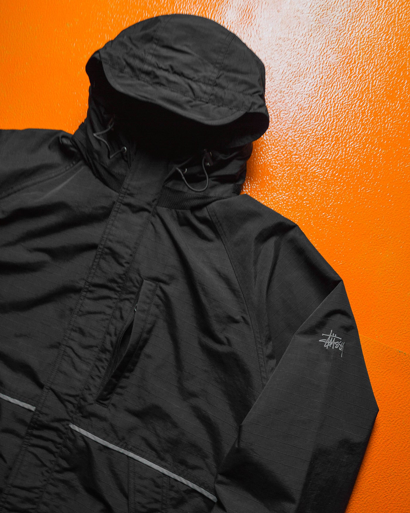 Late 90s Black Ripstop Embroidered Sleeve Logo Windbreaker Jacket (M~L)