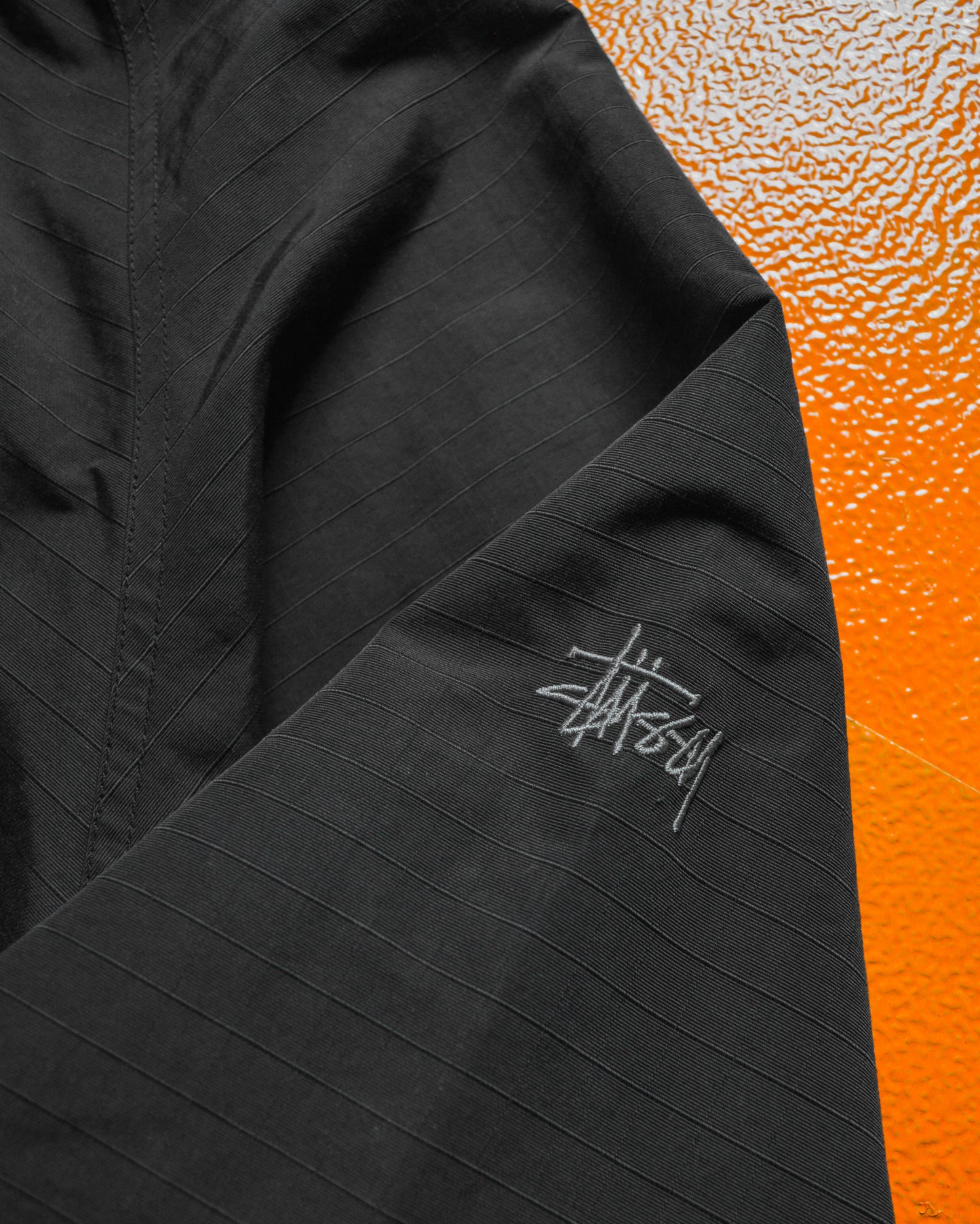 Late 90s Black Ripstop Embroidered Sleeve Logo Windbreaker Jacket (M~L)