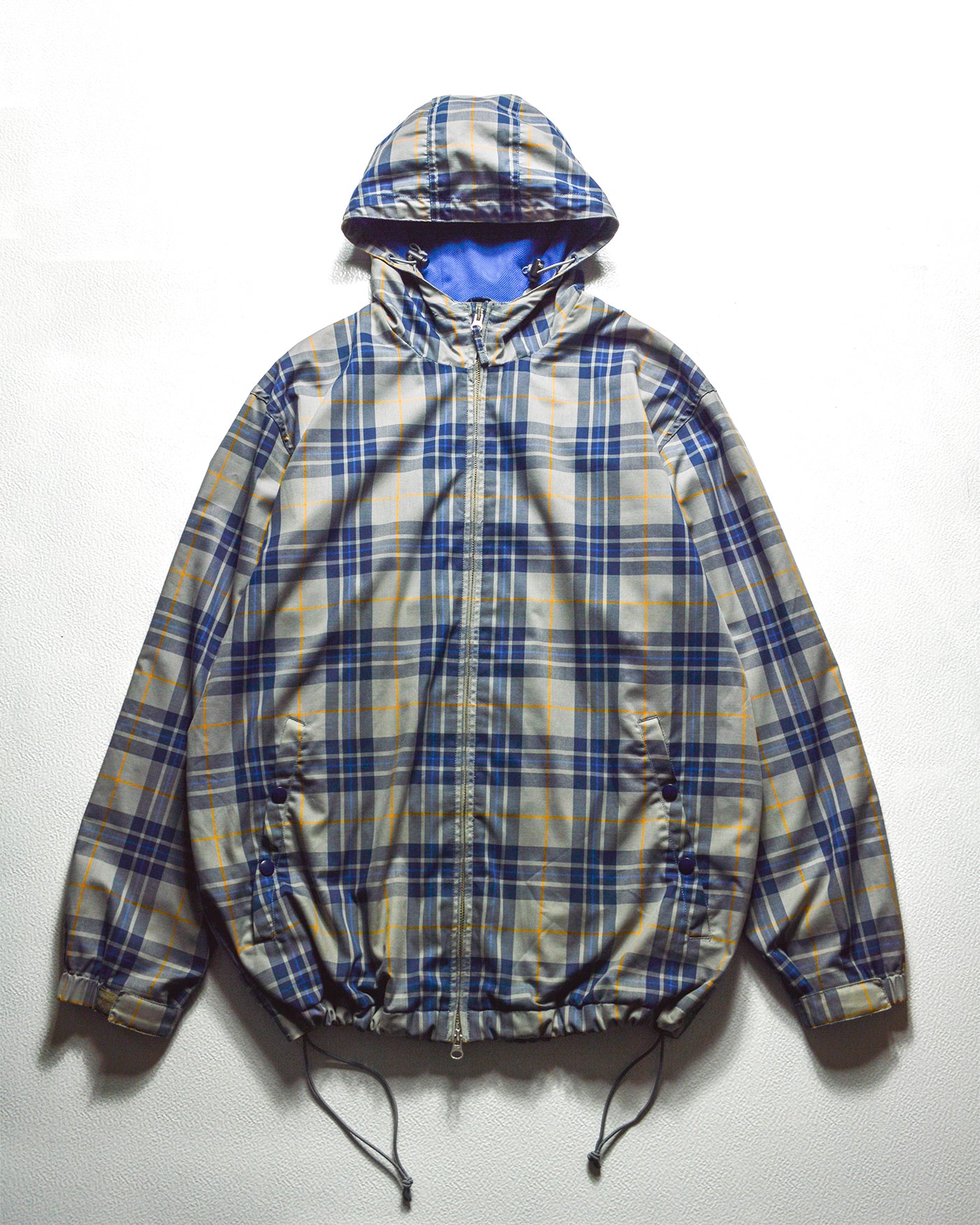 Early 2000s Plaid Mesh Lined Grey Blue Orange Windbreaker Jacket (L)