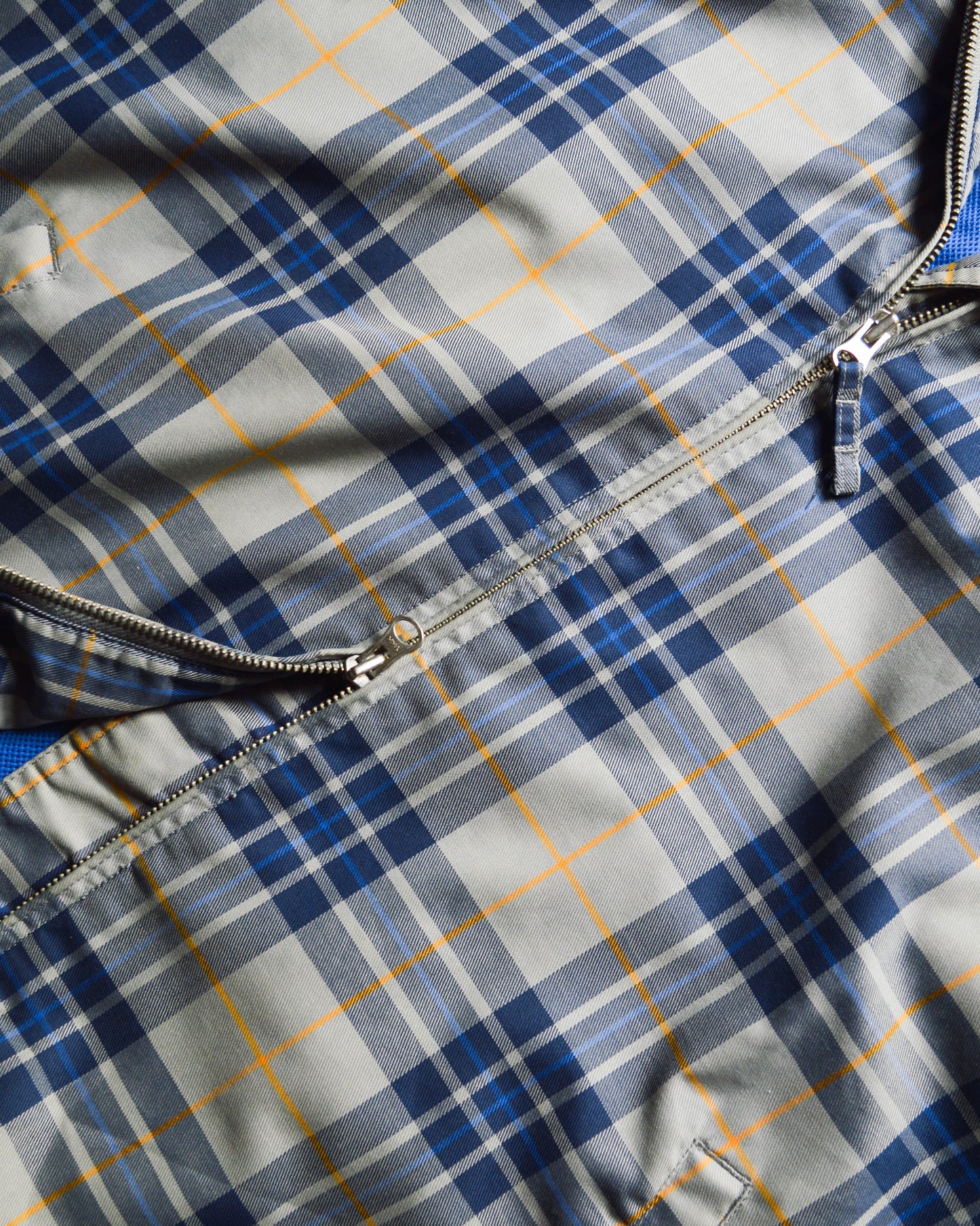 Early 2000s Plaid Mesh Lined Grey Blue Orange Windbreaker Jacket (L)
