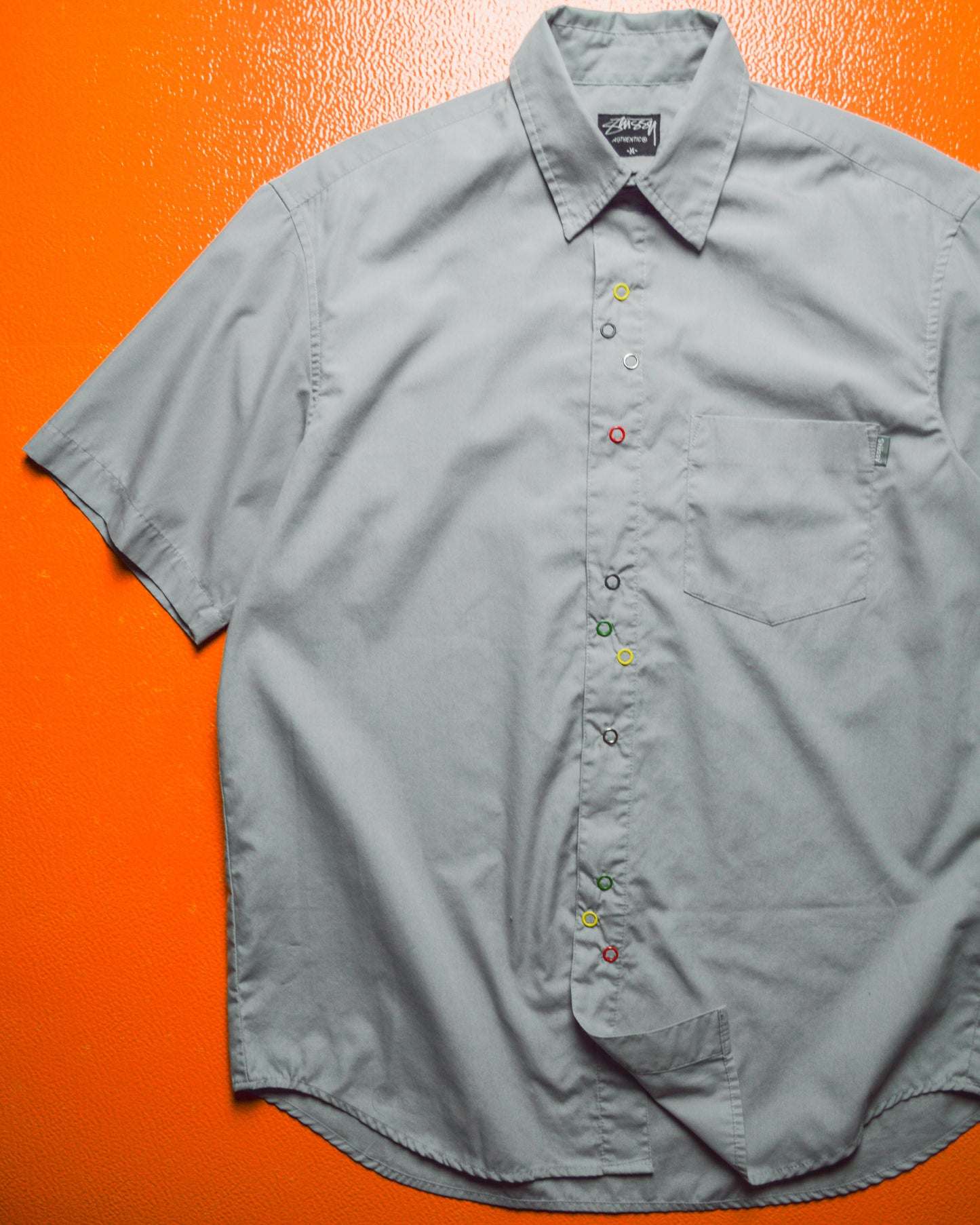 Grey Crazy Snap Button Short Sleeve Shirt (M)