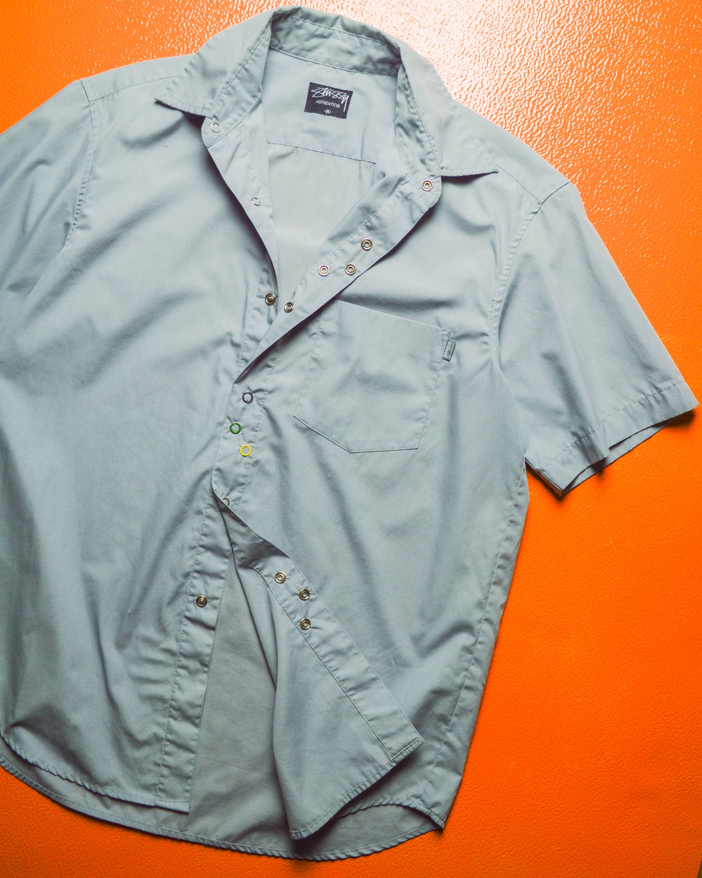 Grey Crazy Snap Button Short Sleeve Shirt (M)