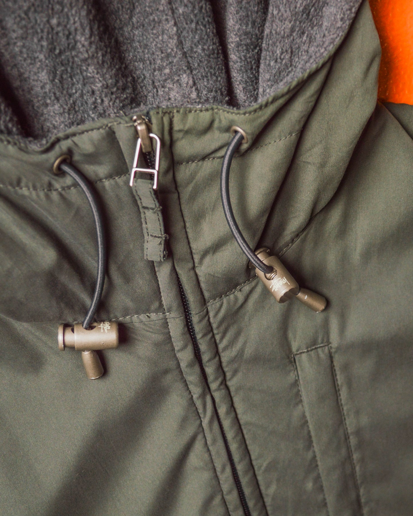 Muted Green Grey Panelled Zip Up Fleece Hoody (~M~)