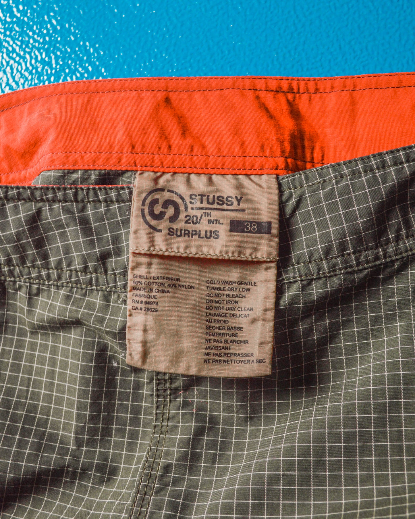 Surplus Olive Grid  Asymmetrical Cargo Board Shorts (38)