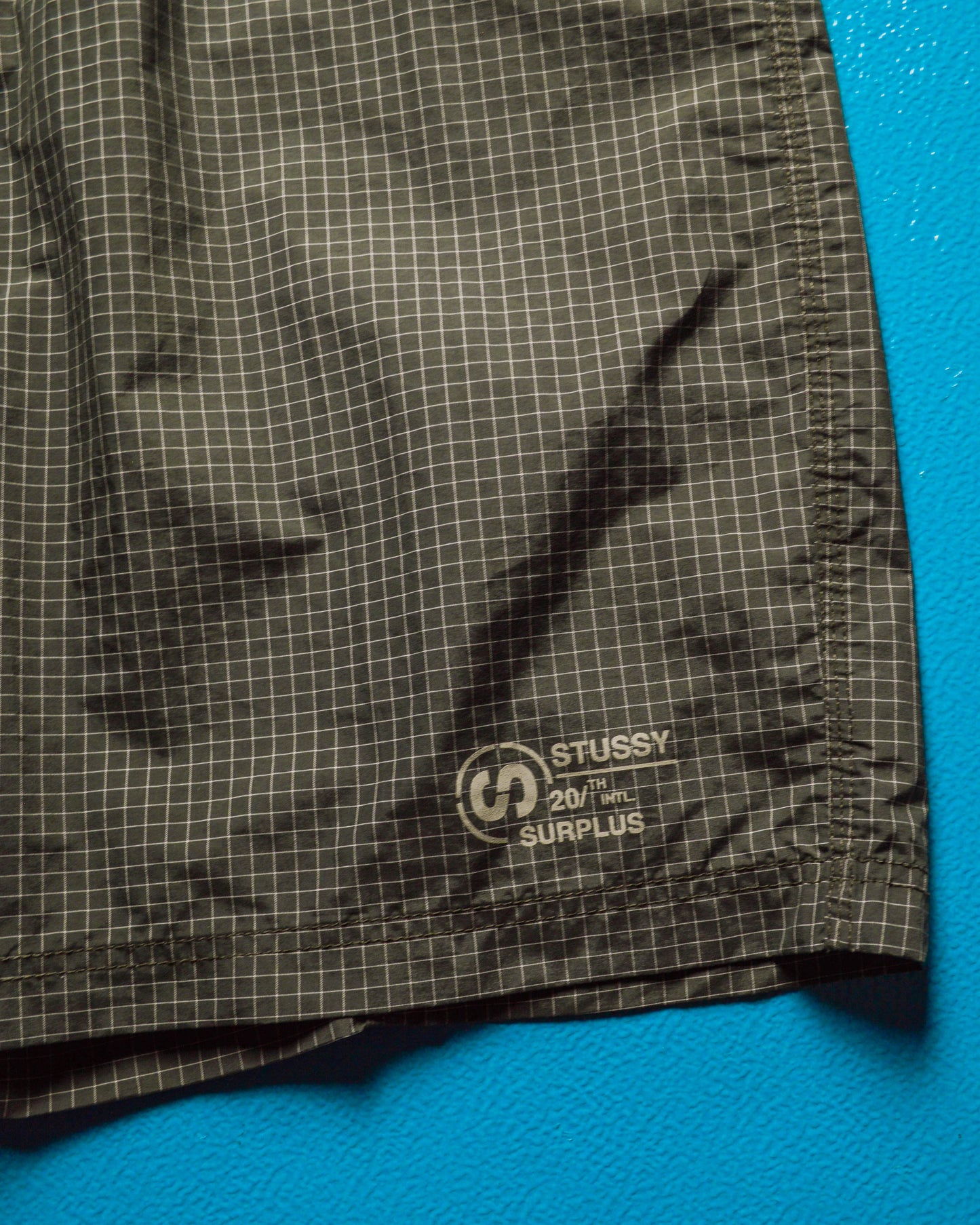 Surplus Olive Grid  Asymmetrical Cargo Board Shorts (38)