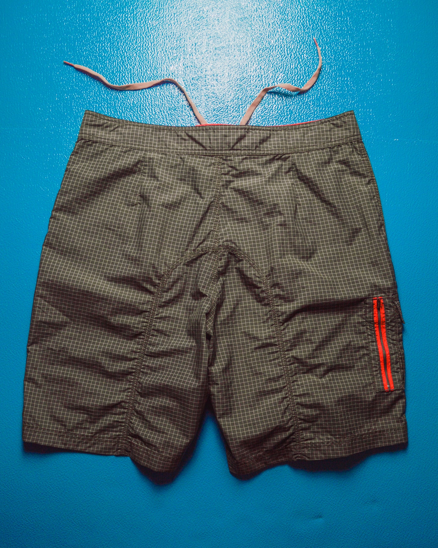 Surplus Olive Grid  Asymmetrical Cargo Board Shorts (38)