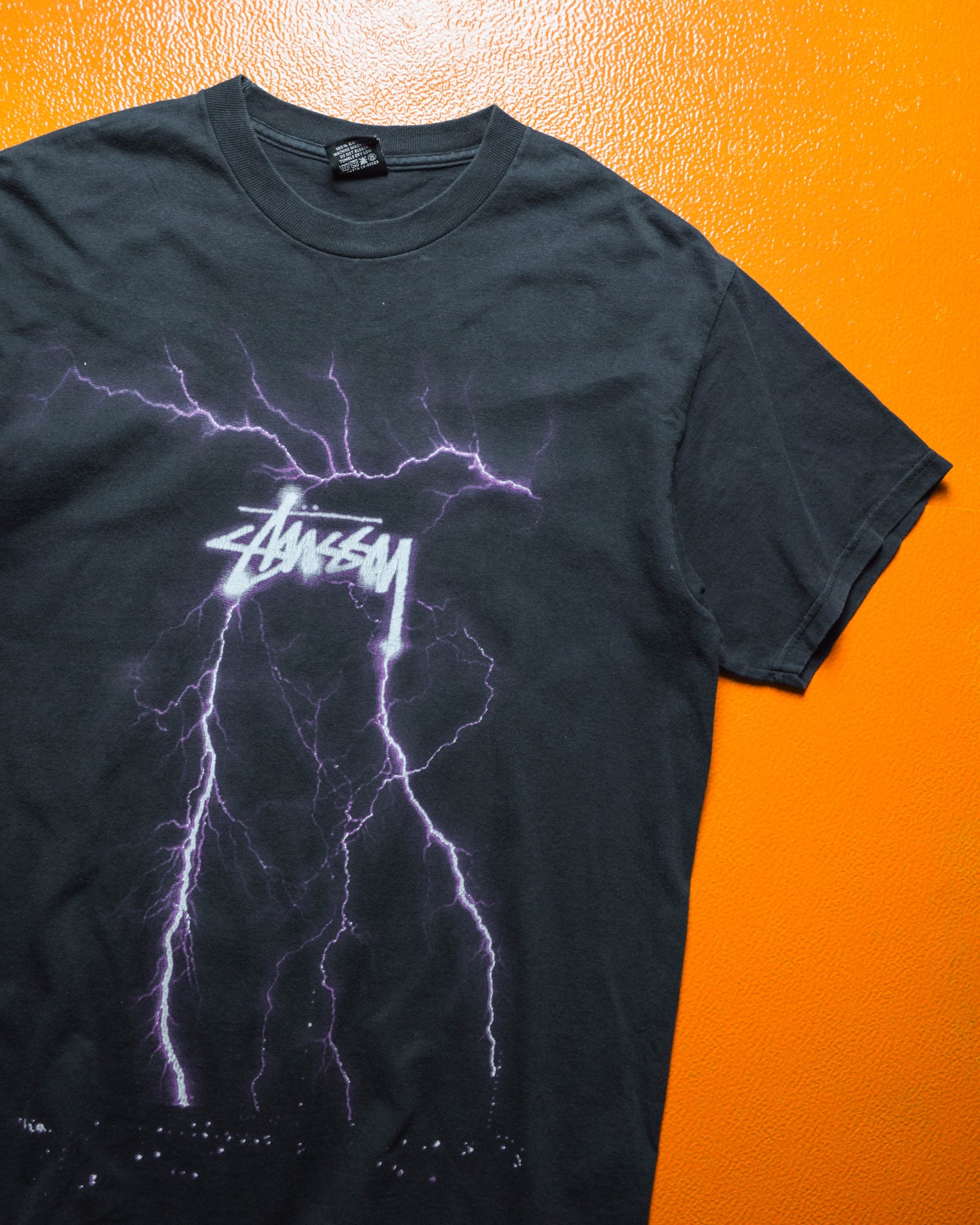 Washed Black Lightning Graphic T-shirt (M)