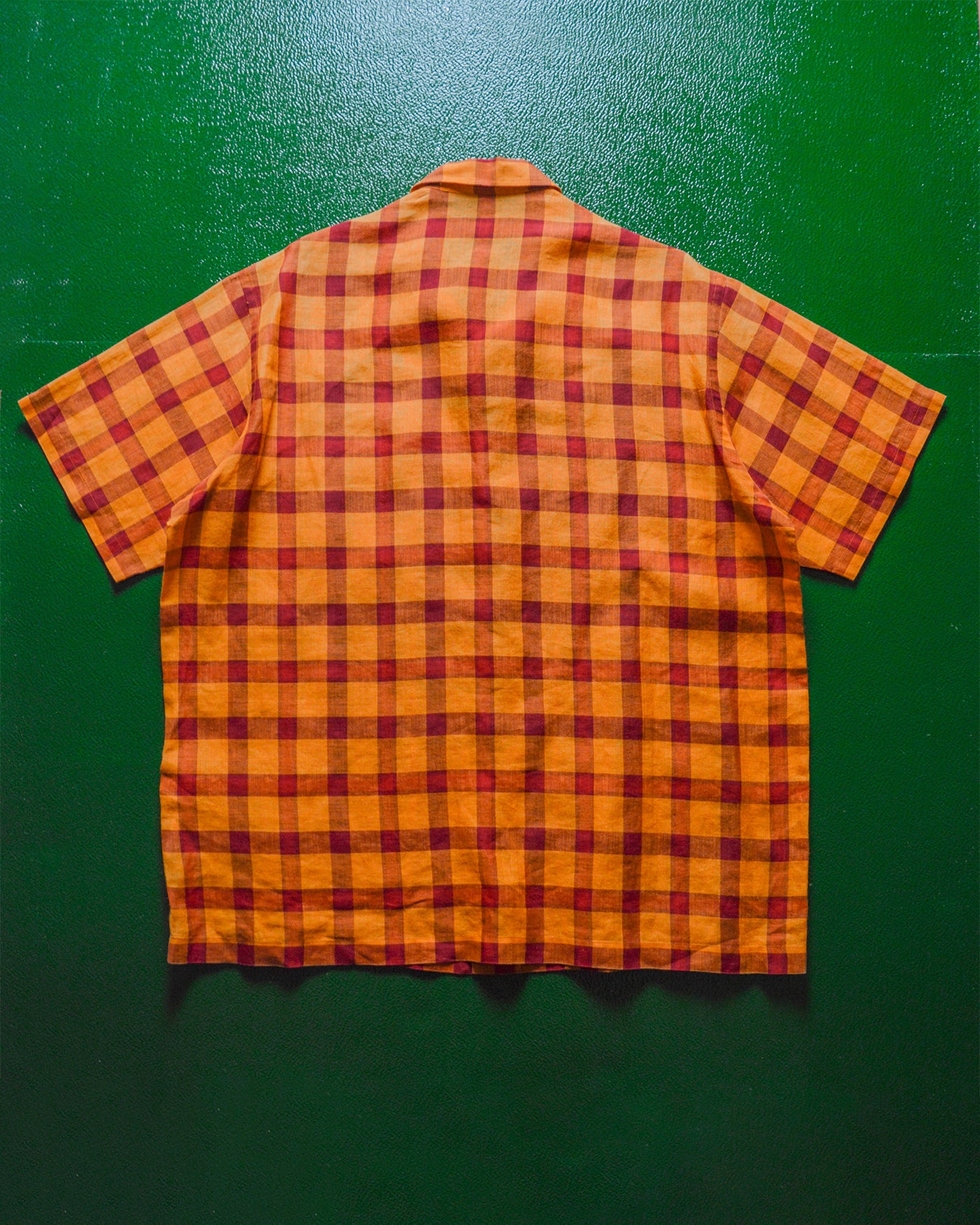 Textured Orange Red Check Linen Shirt (~XL~)