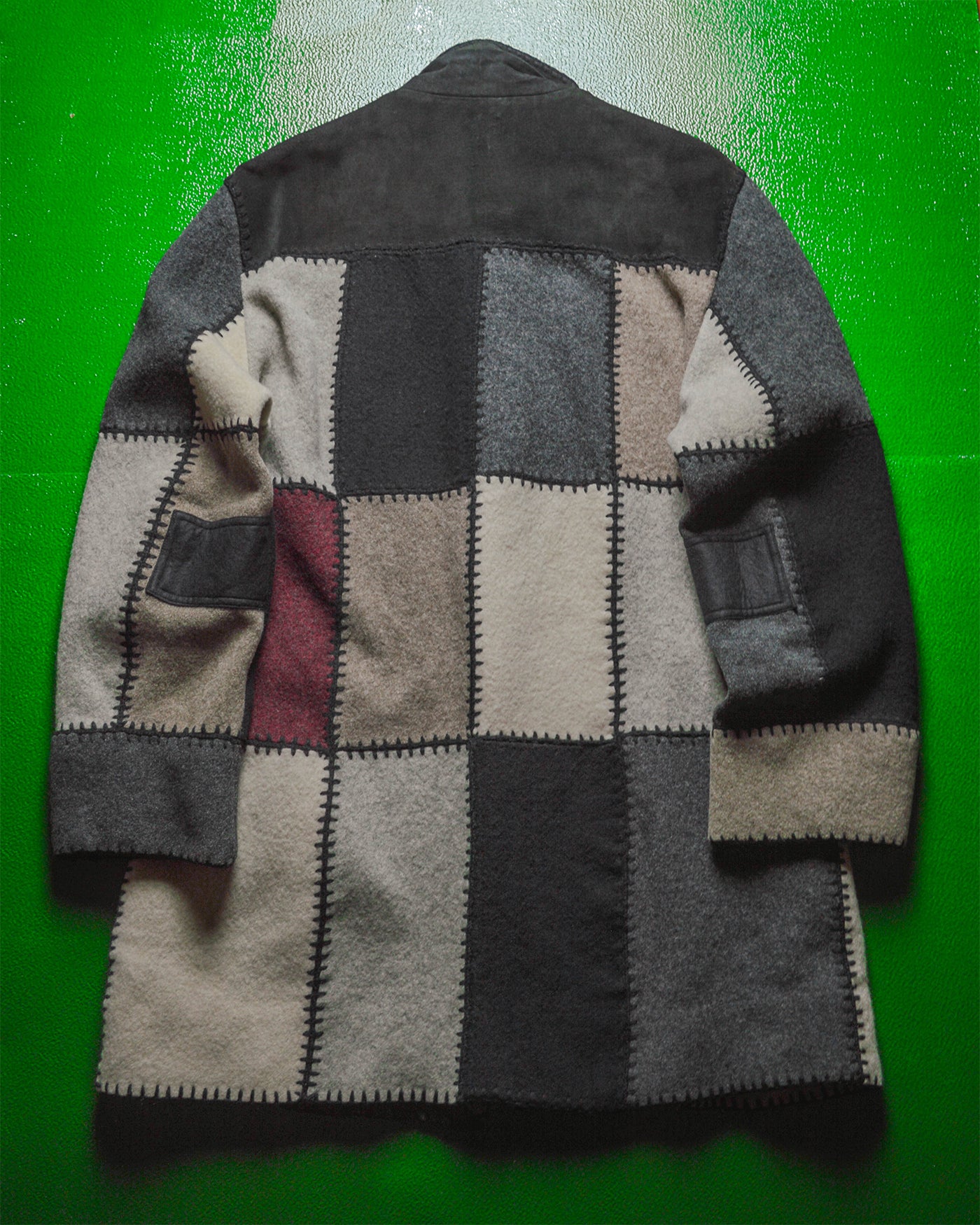 Patchwork Leather / Wool Long Coat / Jacket (~L~)