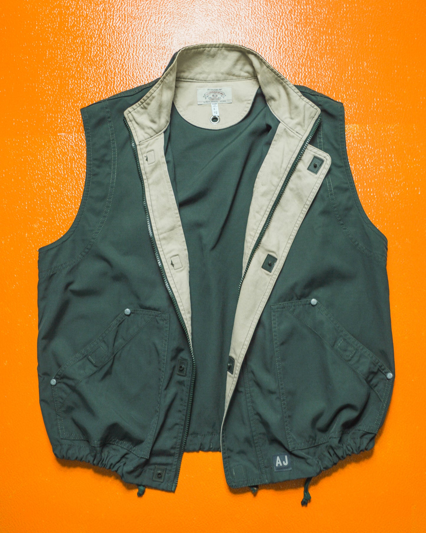 90s Muted Bottle Green Contrast Plastic Snap Closure Vest (~M~)