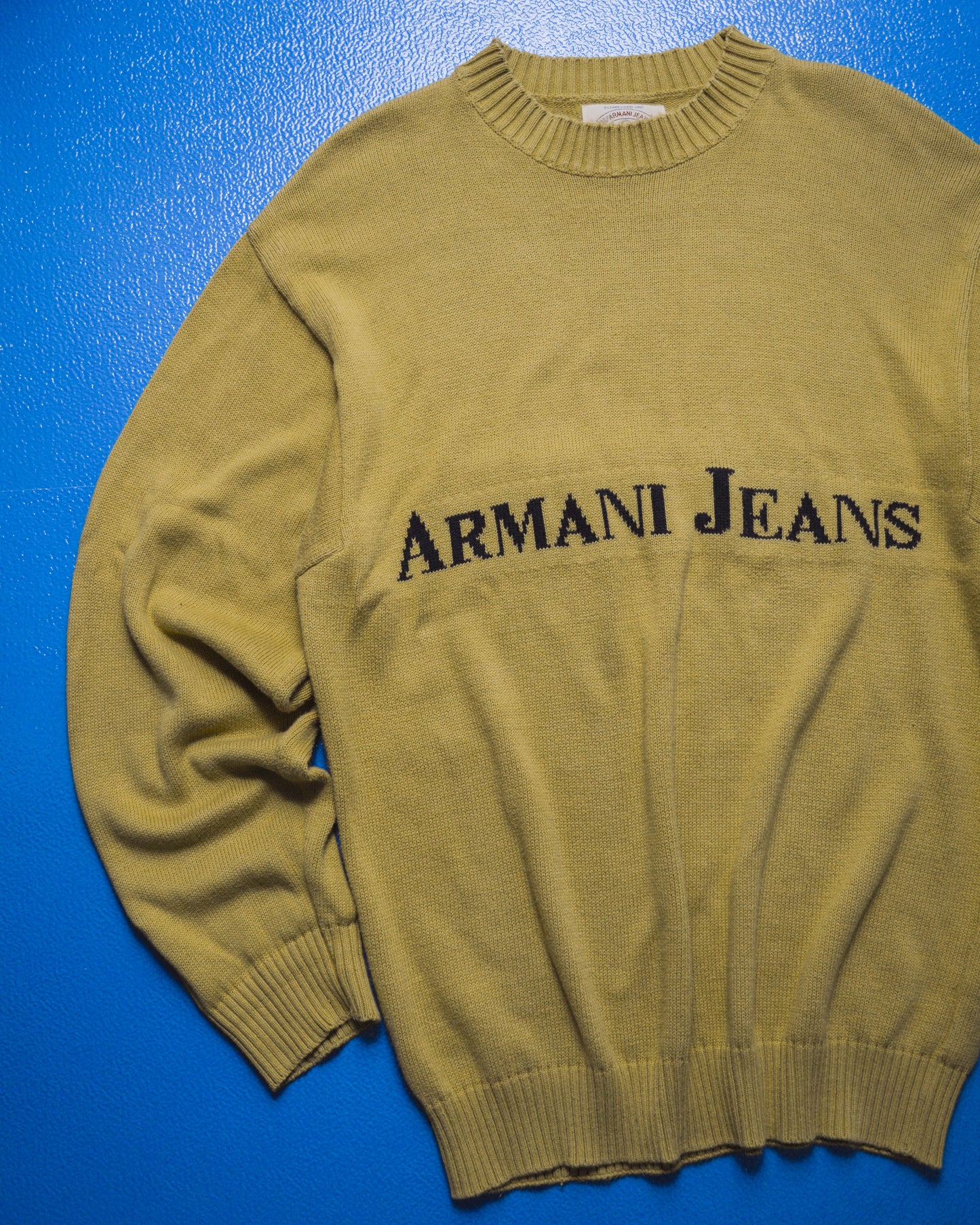 90s Spell-out Muted Yellow Knit Jumper (~L~)