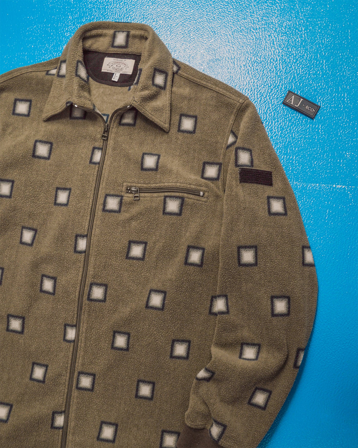 90s Square Pattern Zip Up Fleece (L~XL)