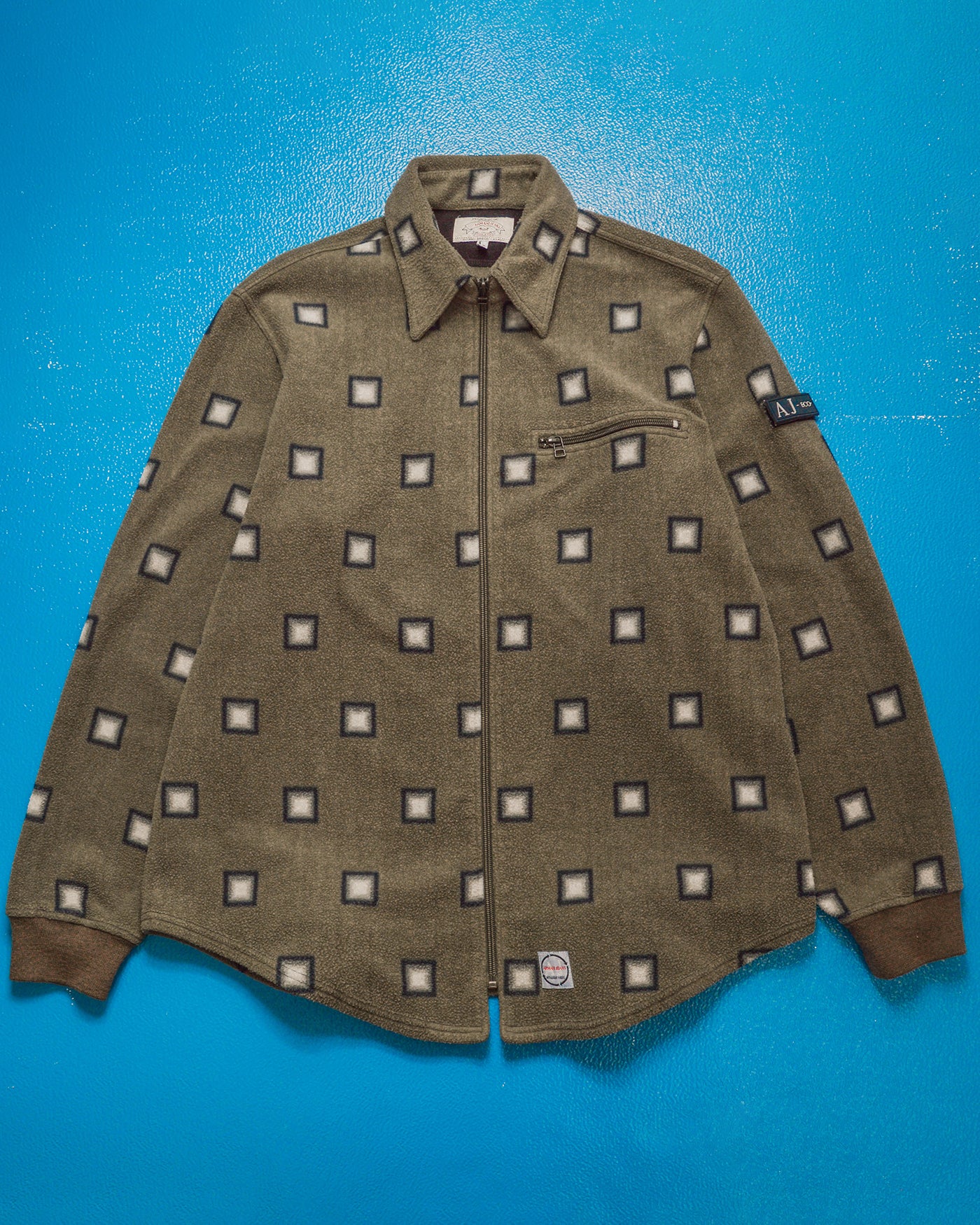90s Square Pattern Zip Up Fleece (L~XL)
