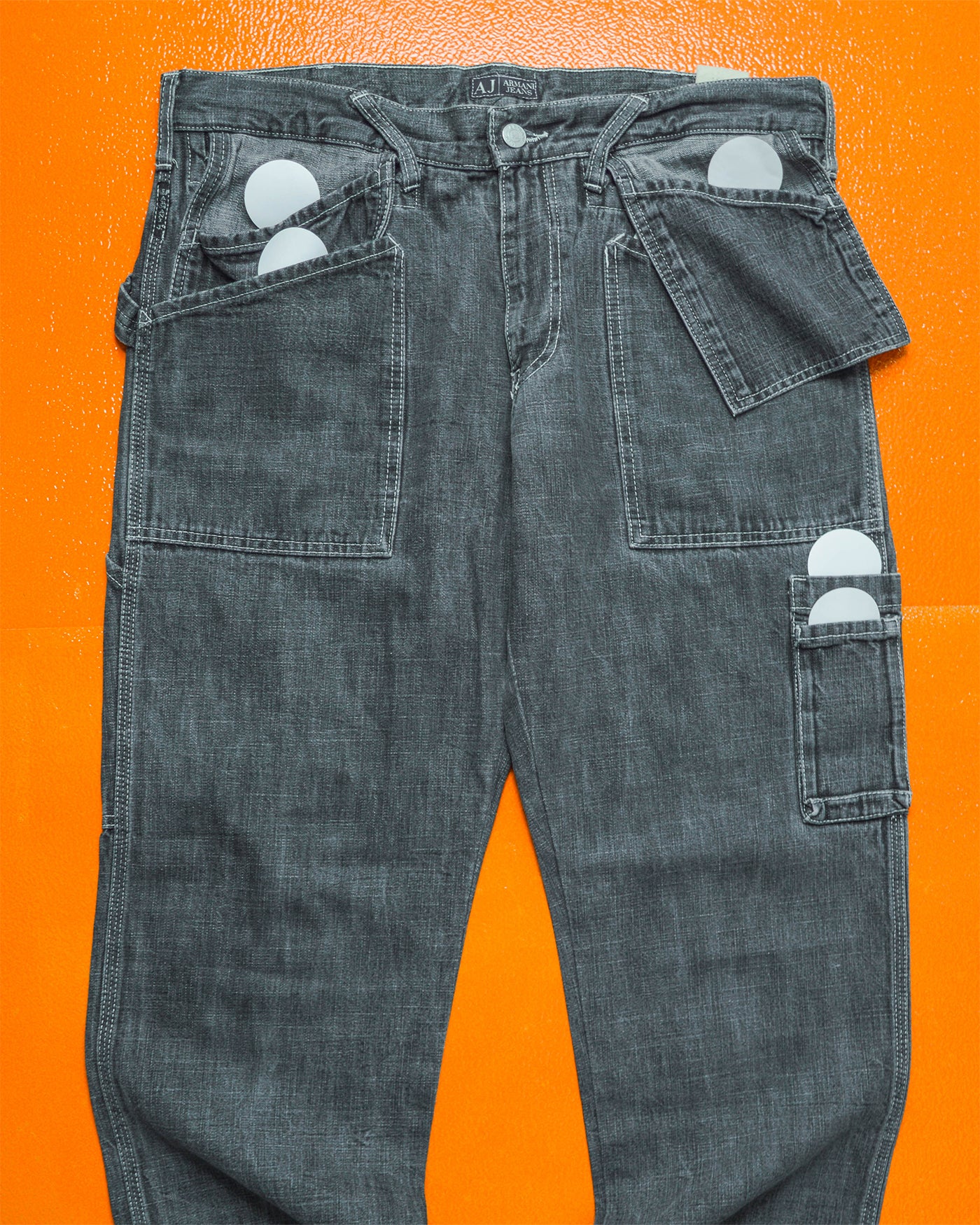 Washed Grey Flap Carpenter Style Pocket Cargo Jeans (34)