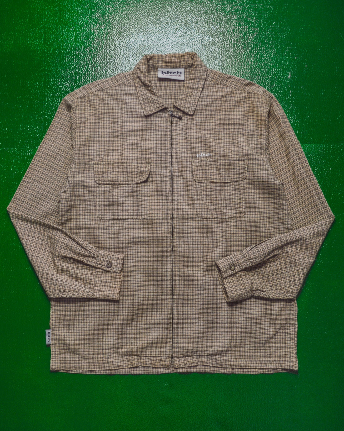 Tan Check Zip Up Overshirt (L)