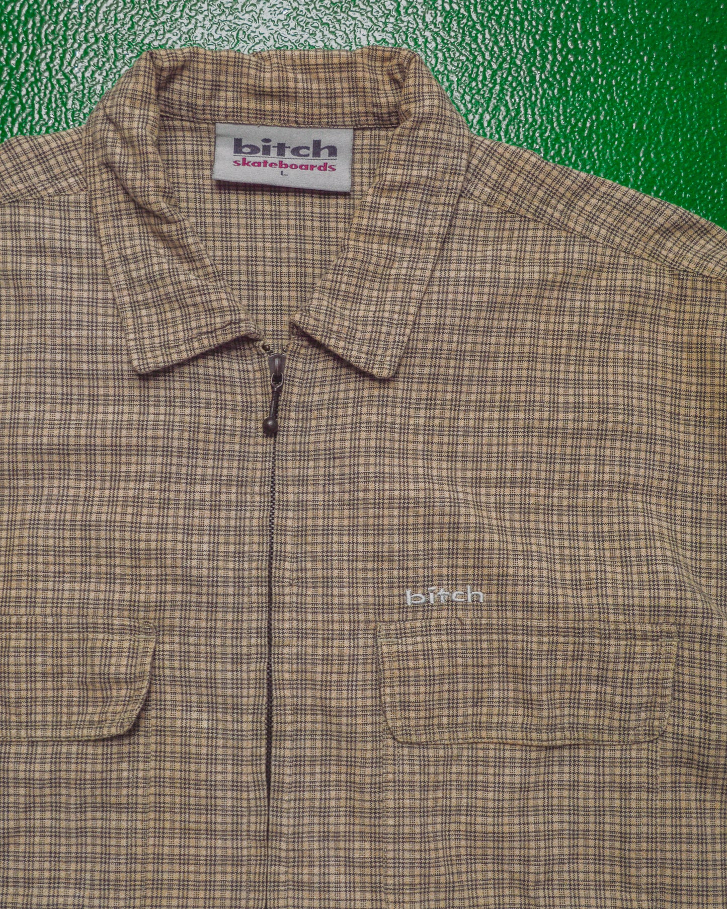 Tan Check Zip Up Overshirt (L)