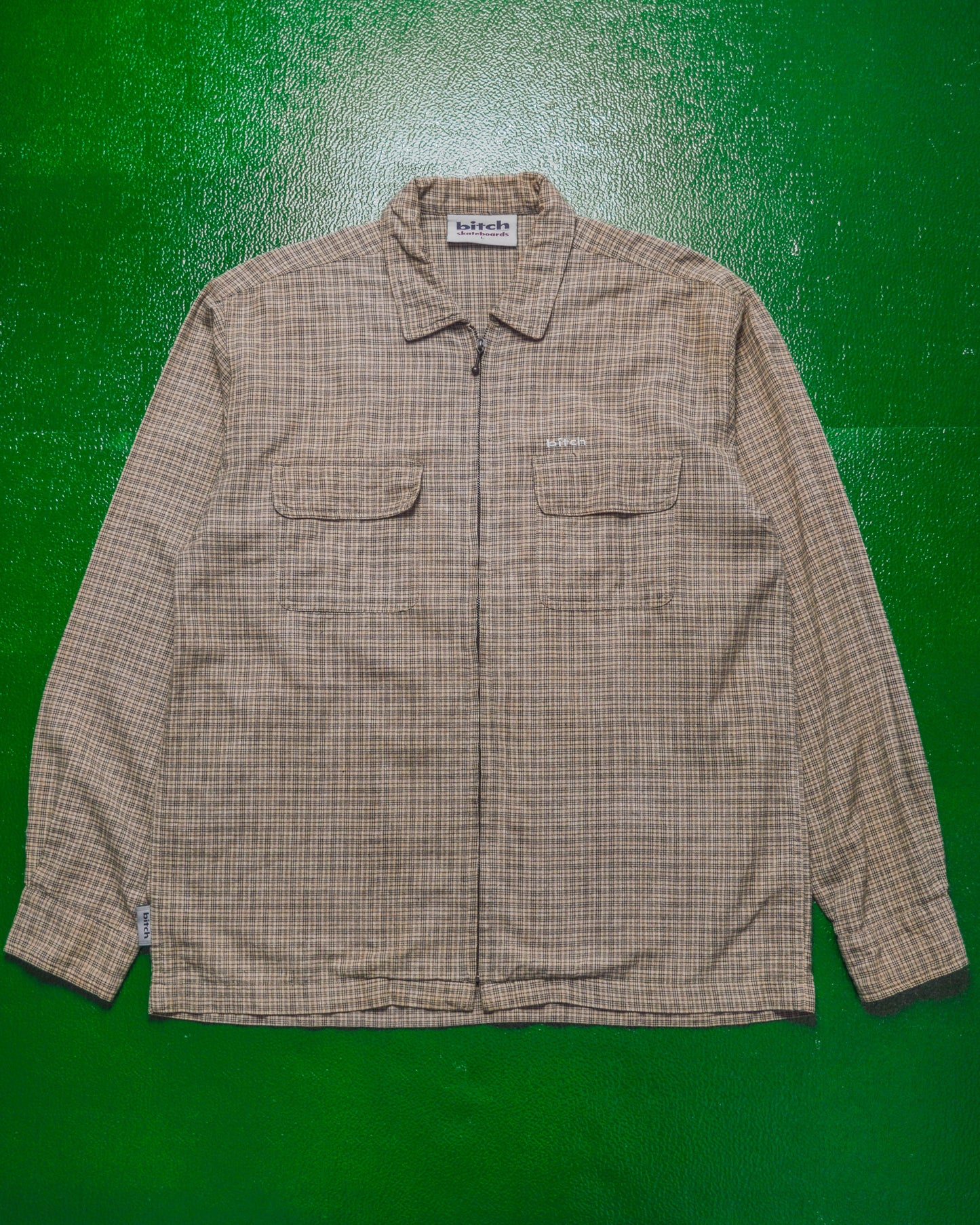 Tan Check Zip Up Overshirt (L)