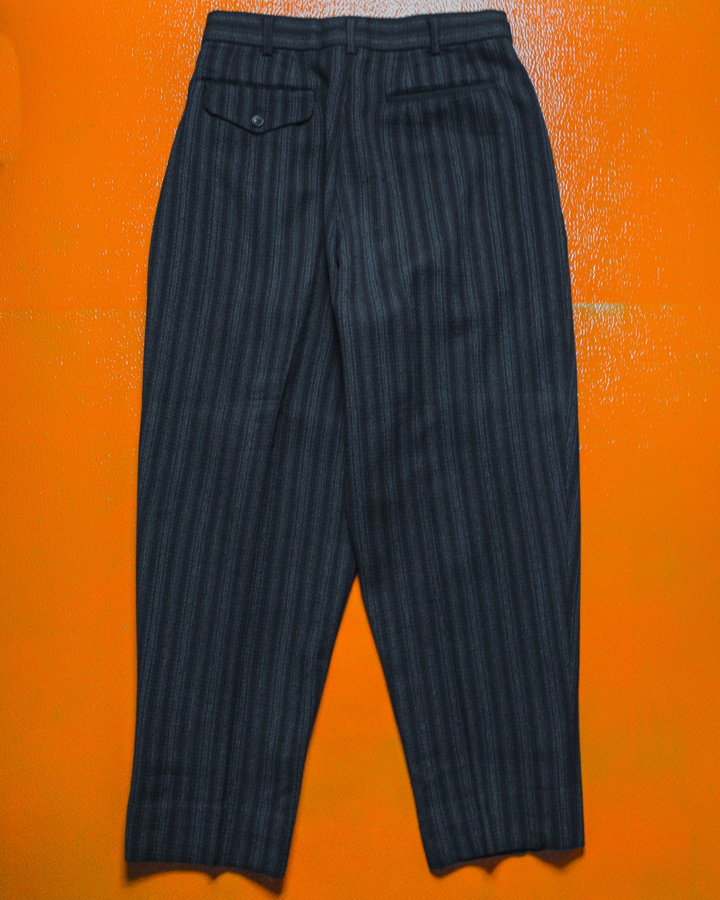 80s Double Breasted Navy Striped Jacket + Trousers Suit (S~M)