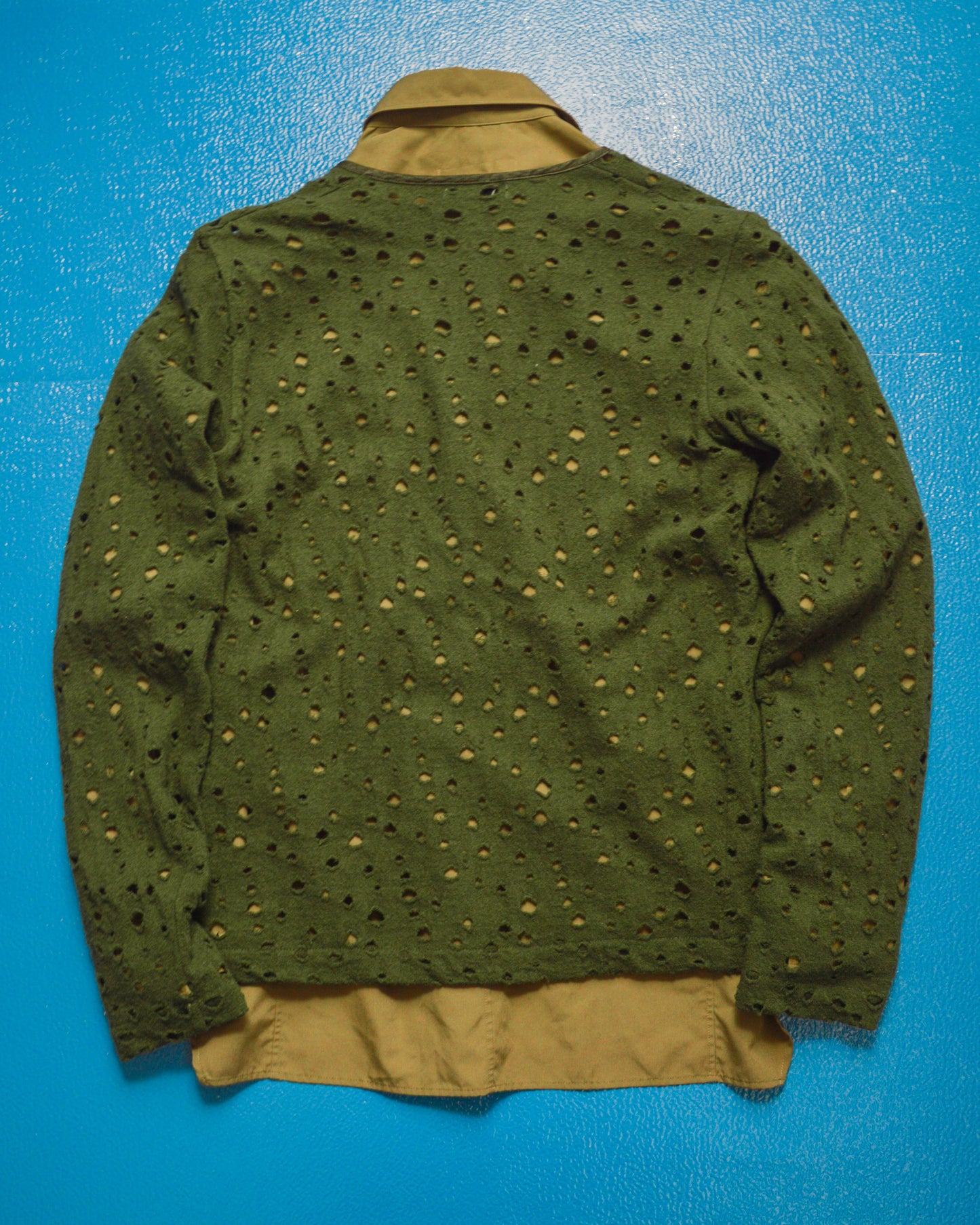 Distressed Holes Green Zip Up Cardigan (~M~)