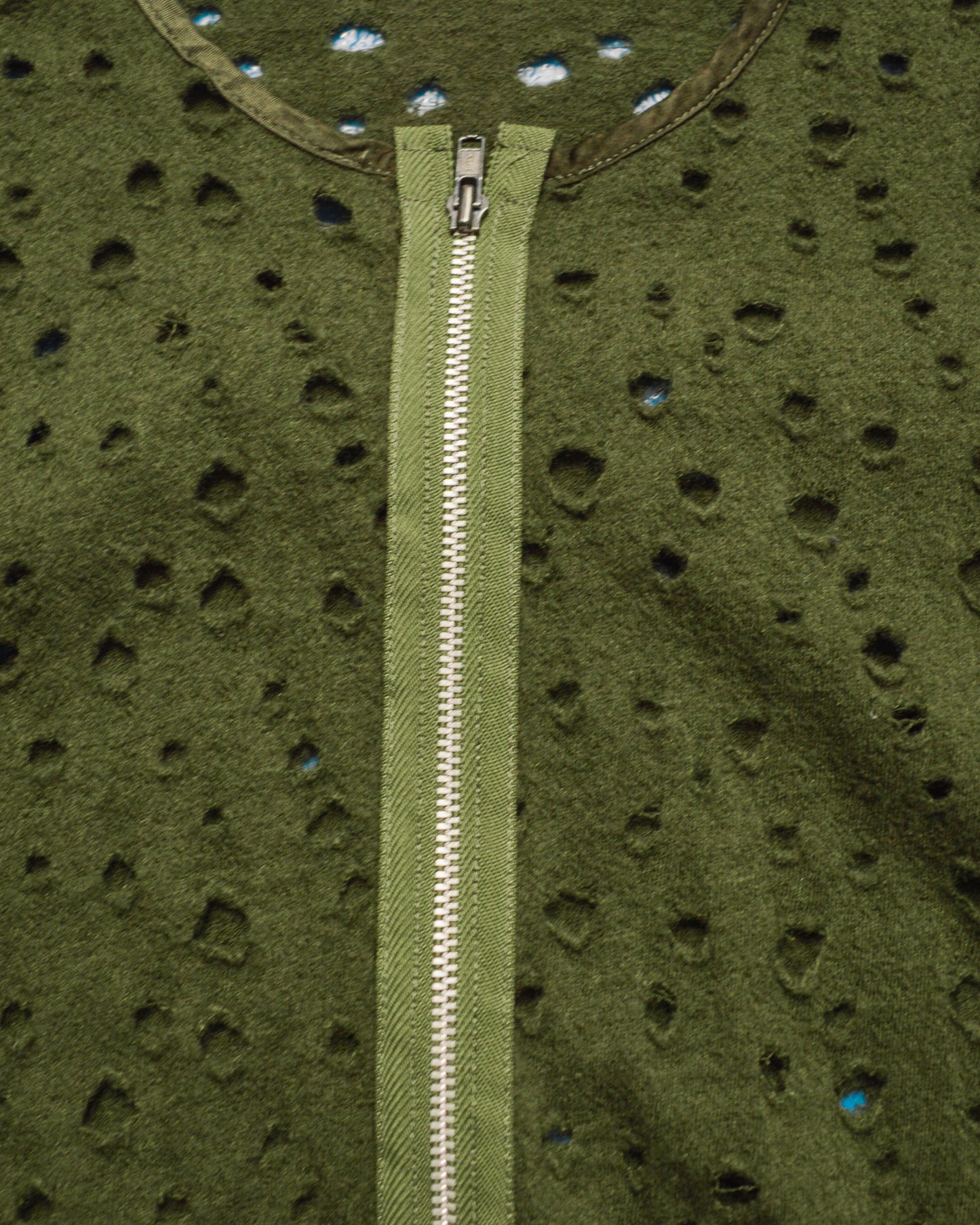 Distressed Holes Green Zip Up Cardigan (~M~)