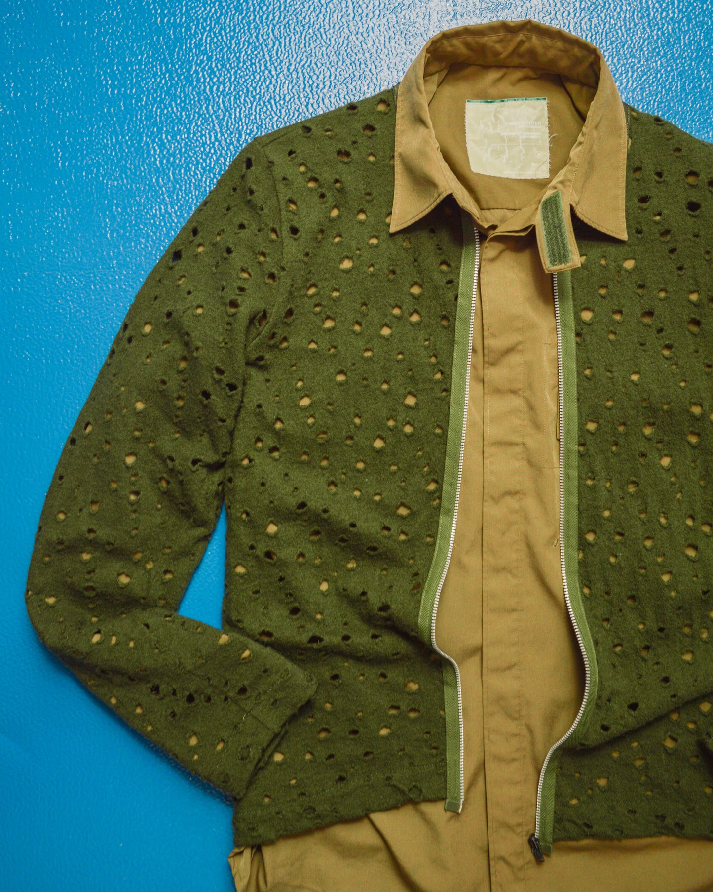 Distressed Holes Green Zip Up Cardigan (~M~)