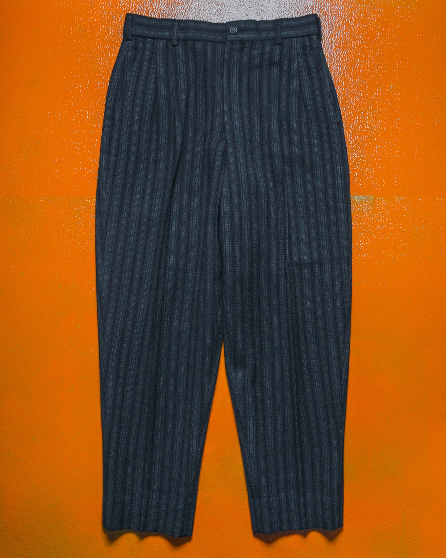 80s Double Breasted Navy Striped Jacket + Trousers Suit (S~M)