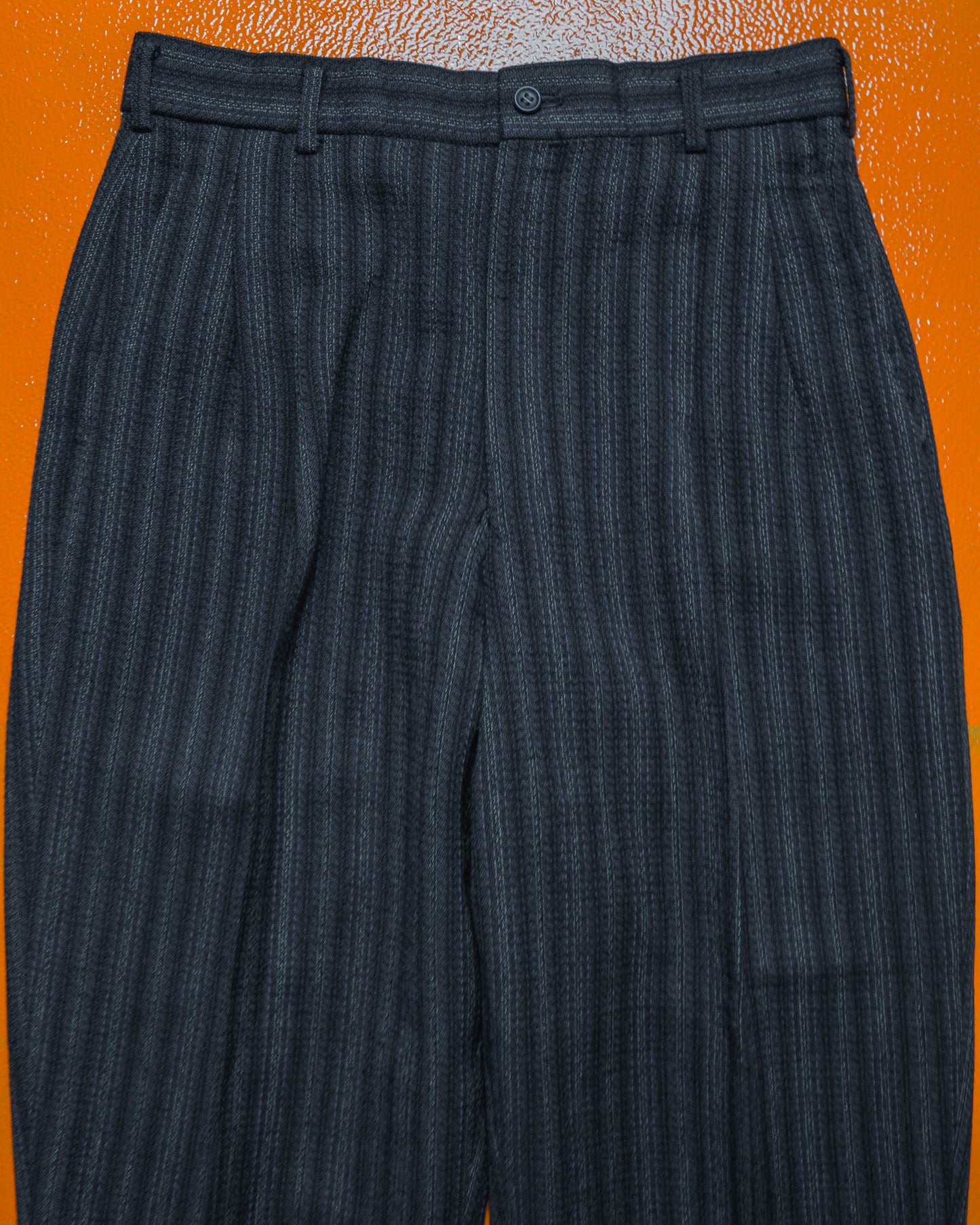 80s Double Breasted Navy Striped Jacket + Trousers Suit (S~M)
