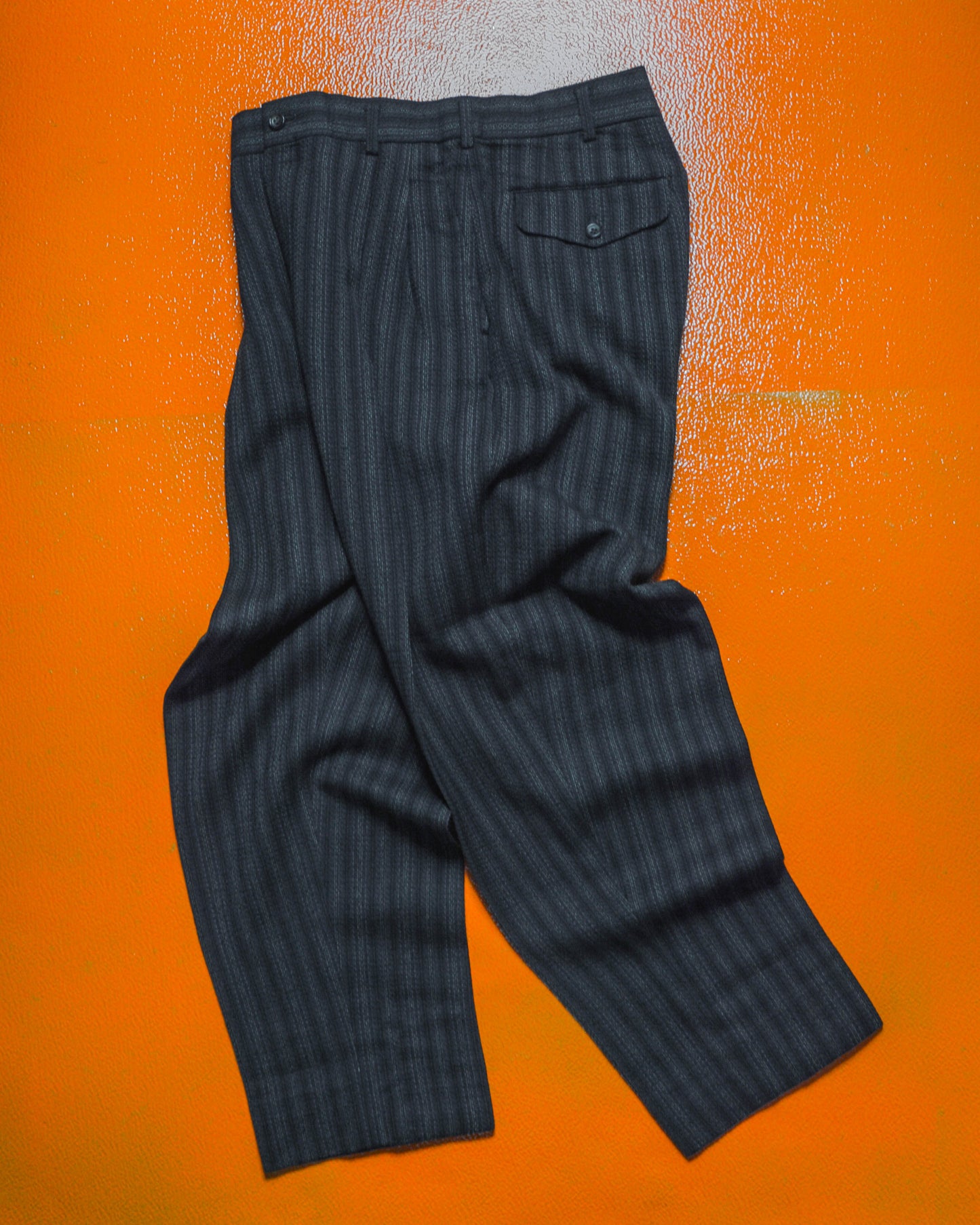 80s Double Breasted Navy Striped Jacket + Trousers Suit (S~M)
