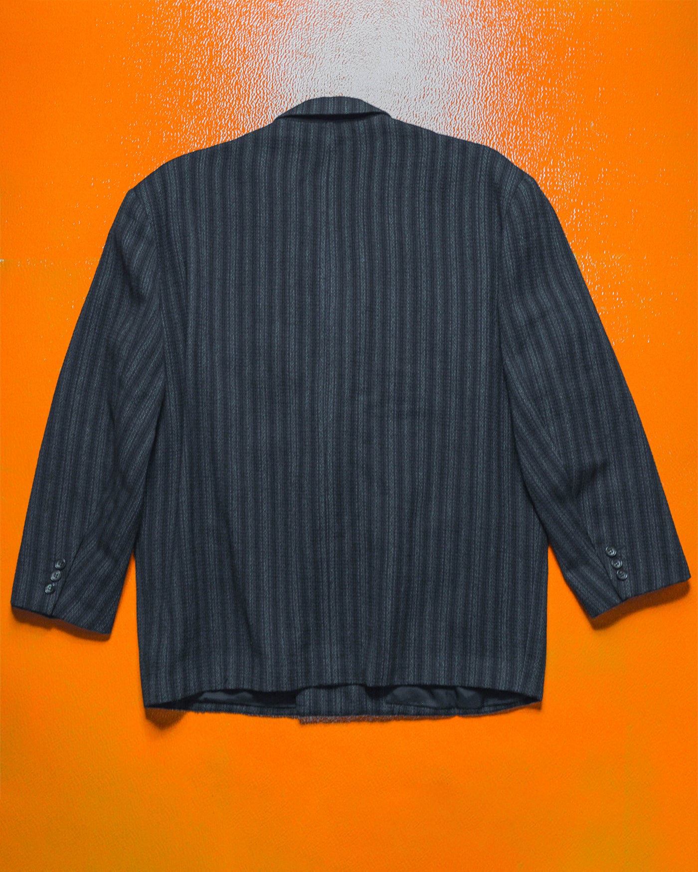 80s Double Breasted Navy Striped Jacket + Trousers Suit (S~M)