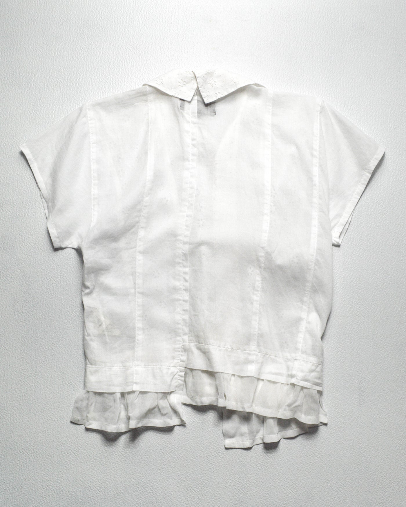2011 Asymettrical White Floral Lace Panelled Button Up Shirt (S)