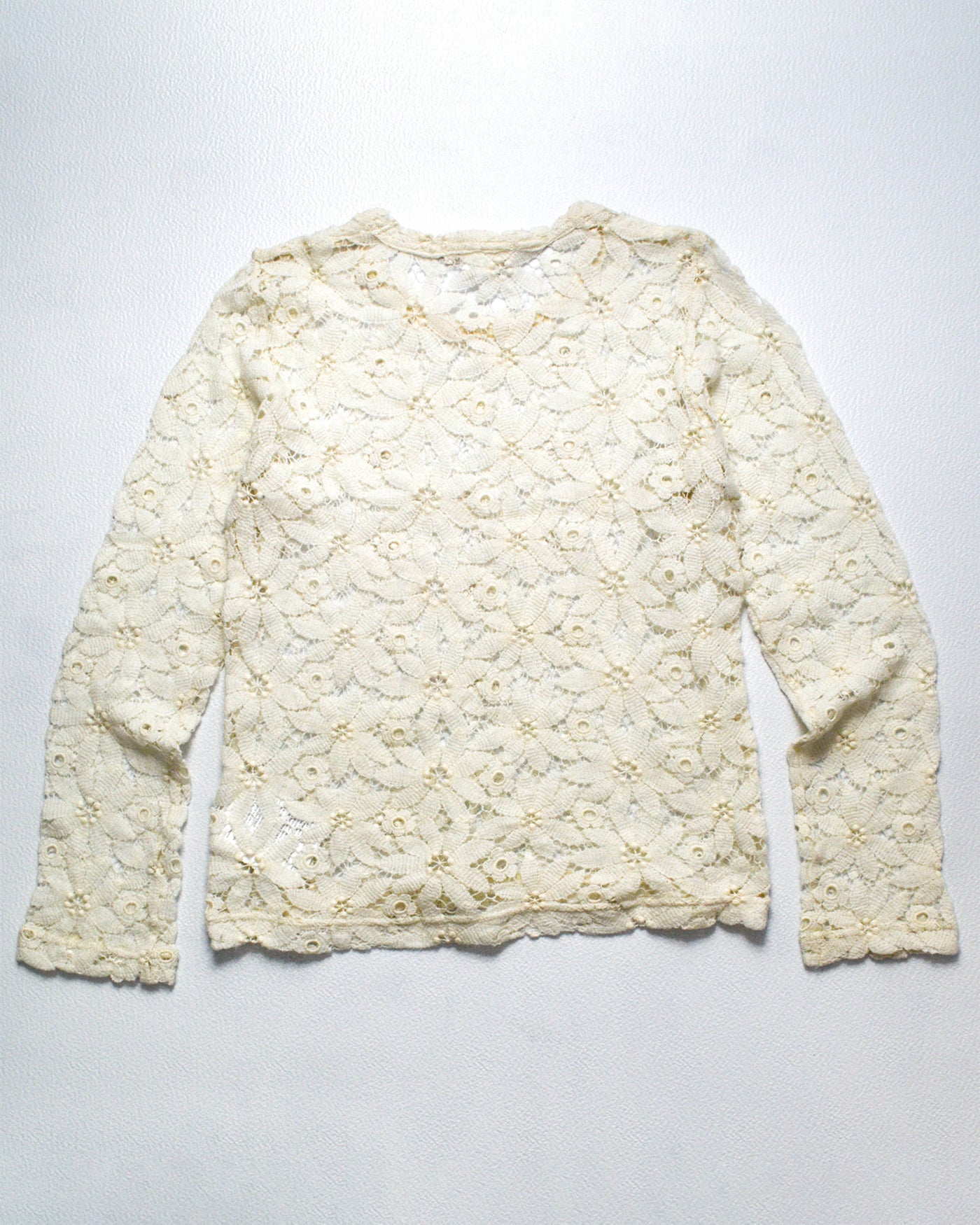 2015 Cream Floral Lace Longsleeve Wool Knit Top (S)