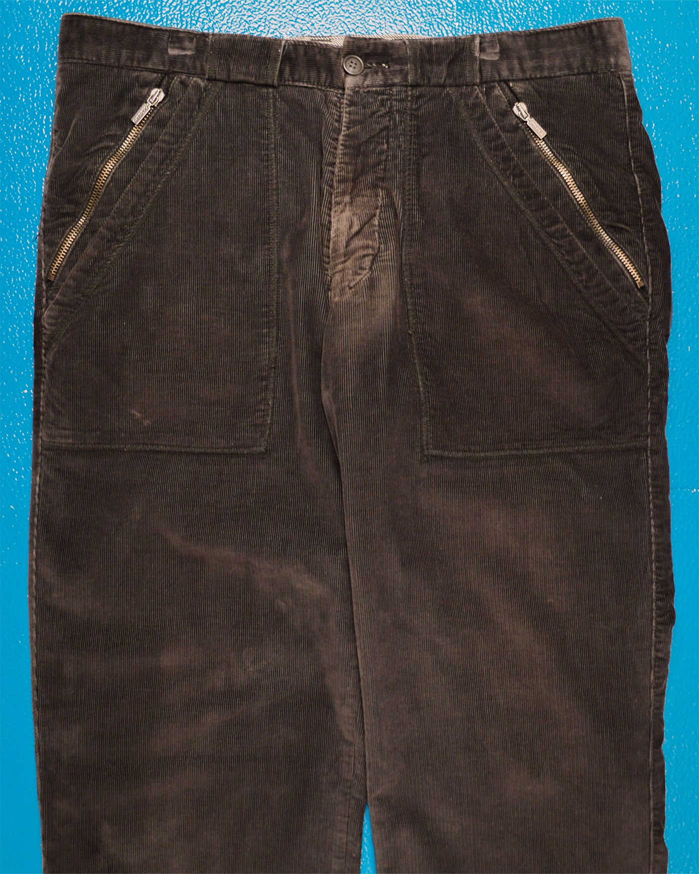 Washed Black Corduroy Zipped Pocket Pants (34)