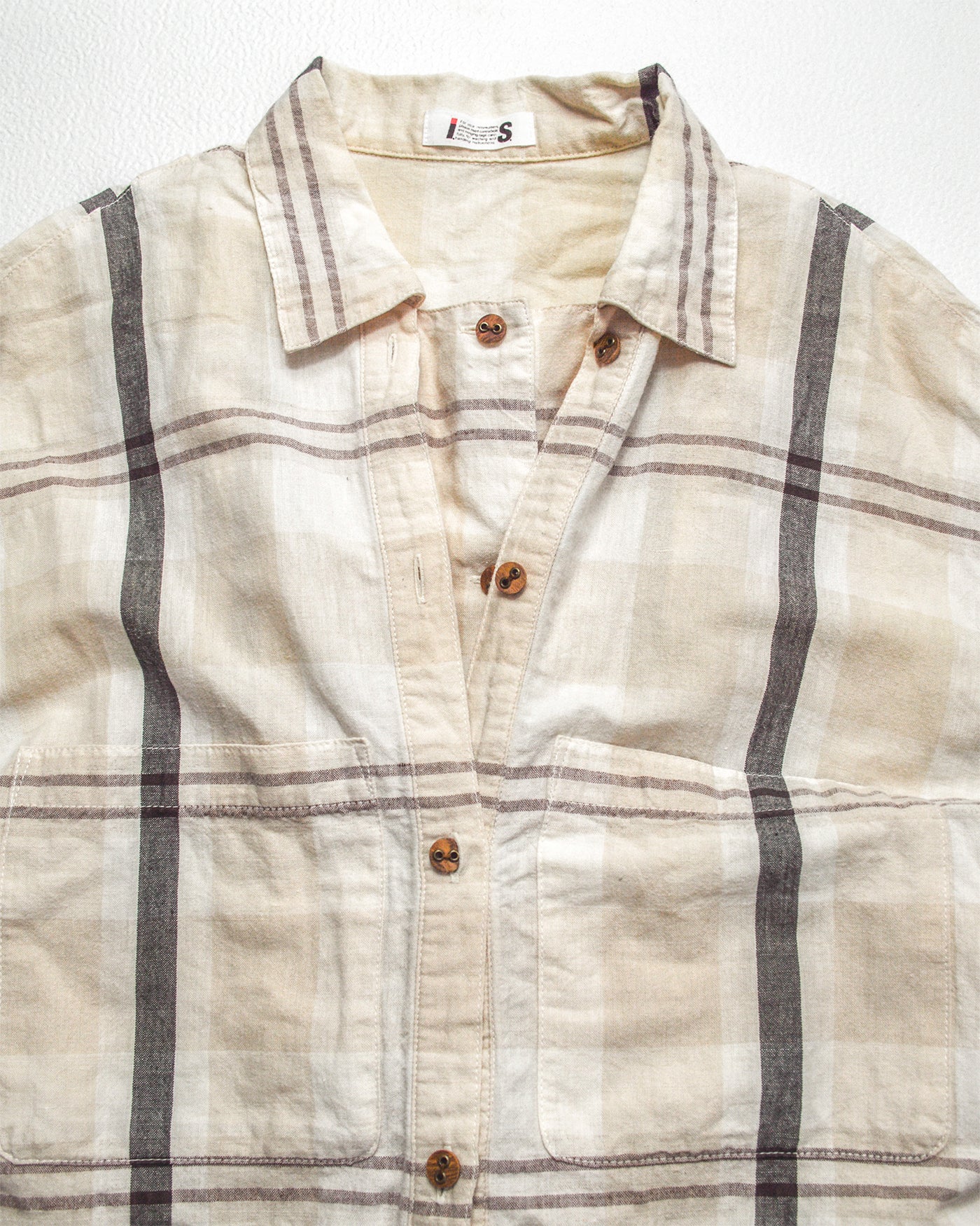 Tsumori Chisato 80s Adjustable Double Button Up Placket Cream Plaid Shirt (M)