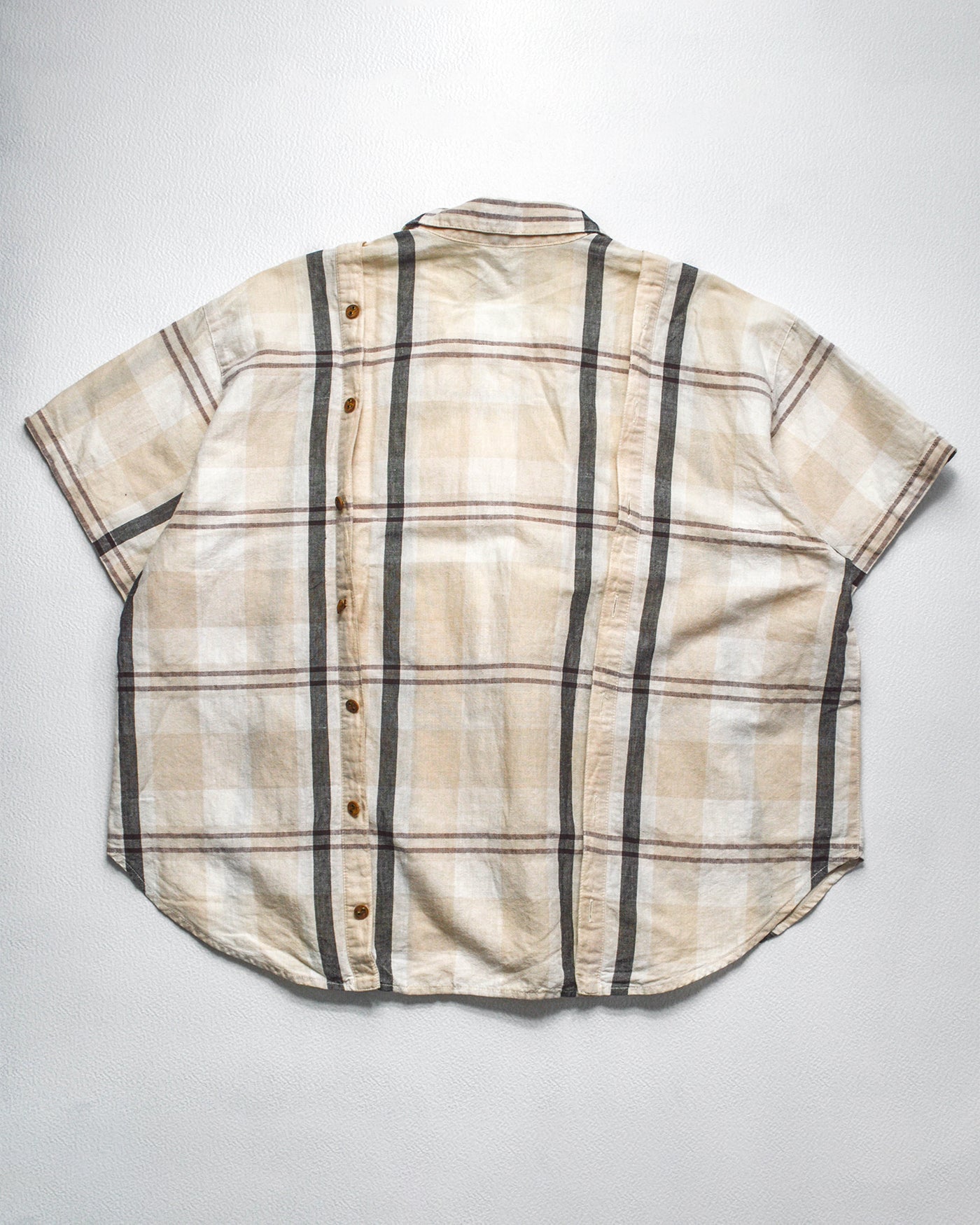 Tsumori Chisato 80s Adjustable Double Button Up Placket Cream Plaid Shirt (M)