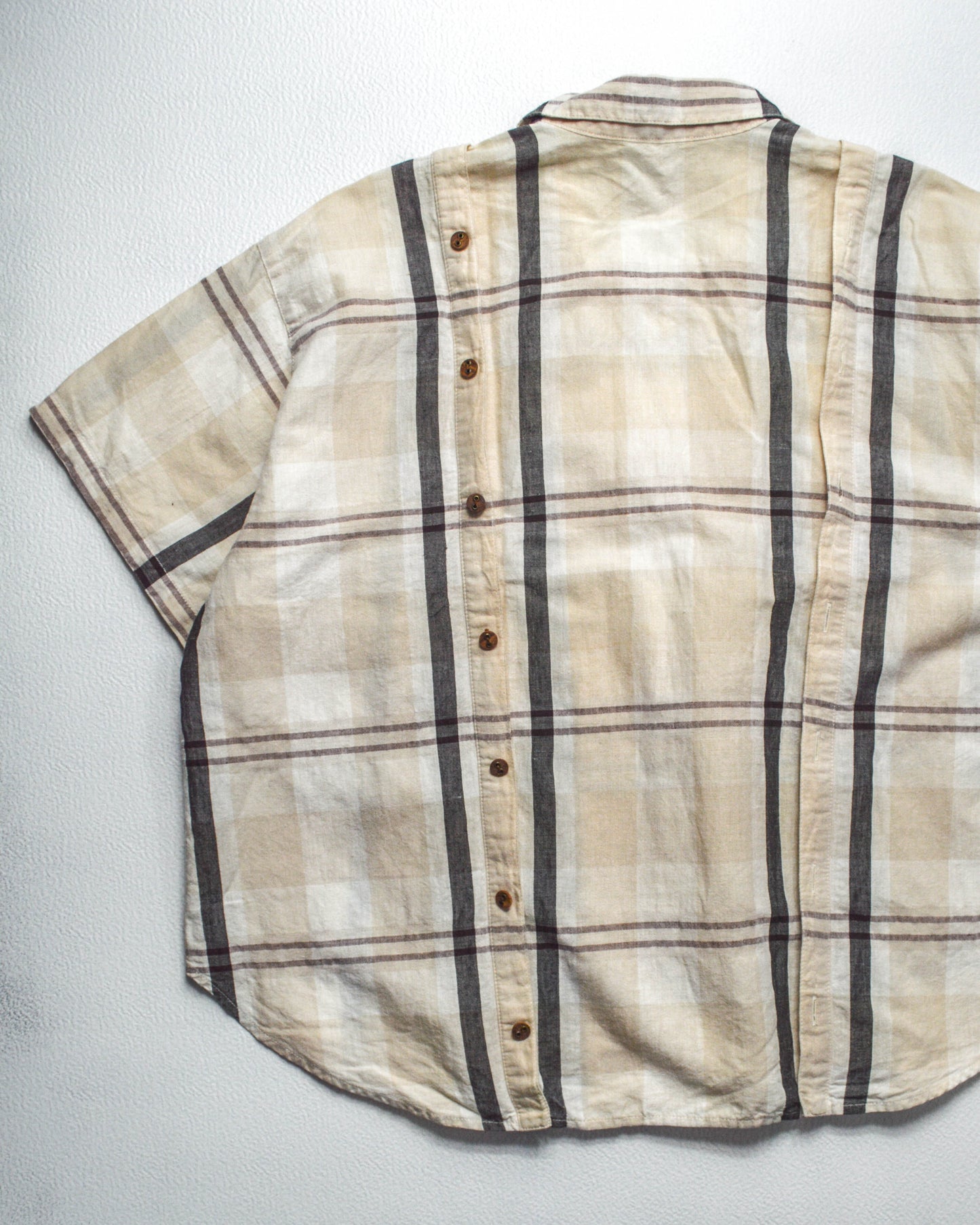 Tsumori Chisato 80s Adjustable Double Button Up Placket Cream Plaid Shirt (M)