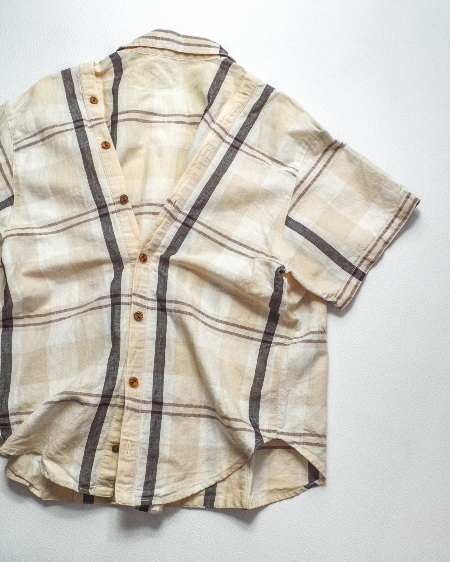 Tsumori Chisato 80s Adjustable Double Button Up Placket Cream Plaid Shirt (M)