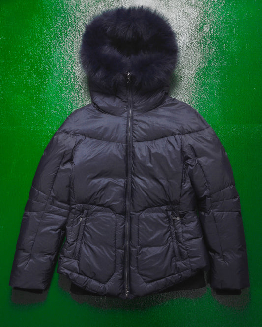 Actlive Subversive Butterfly Panel Navy Fur Trim Back Pack Strap Puffer Jacket (42)