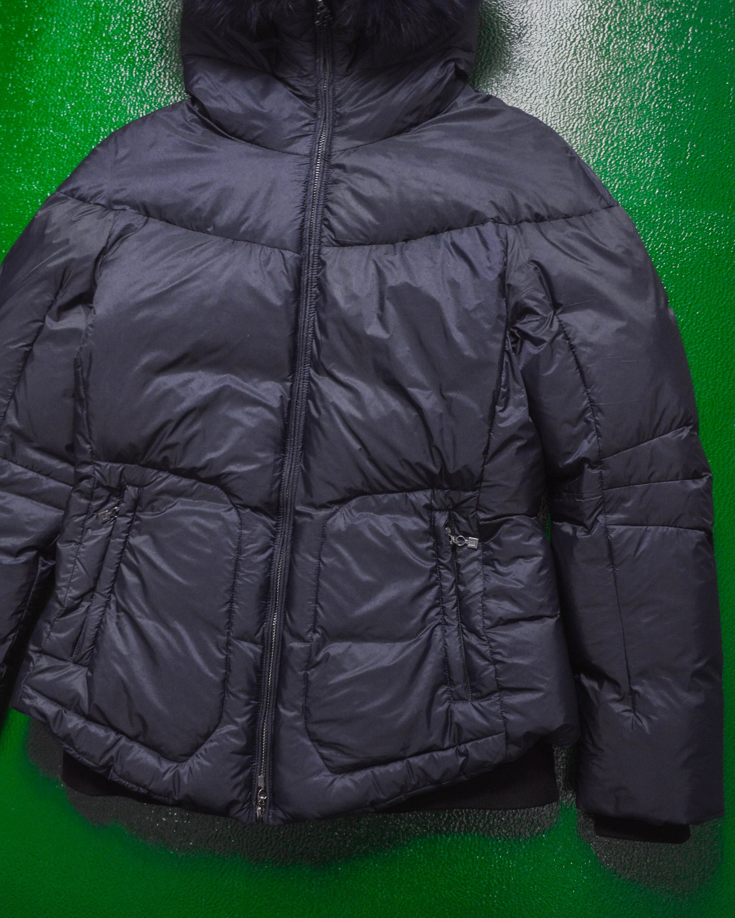 Actlive Subversive Butterfly Panel Navy Fur Trim Back Pack Strap Puffer Jacket (42)