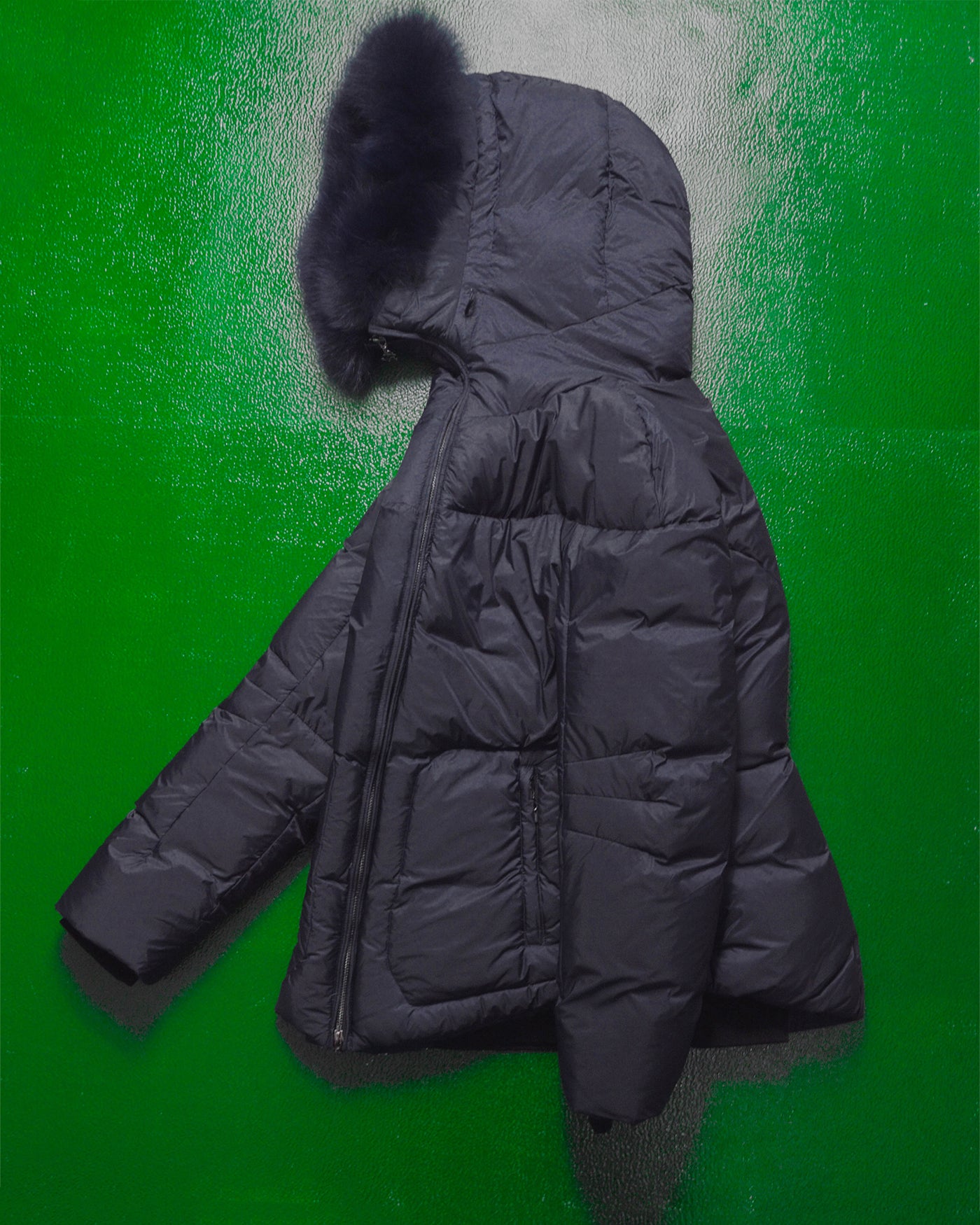 Actlive Subversive Butterfly Panel Navy Fur Trim Back Pack Strap Puffer Jacket (42)