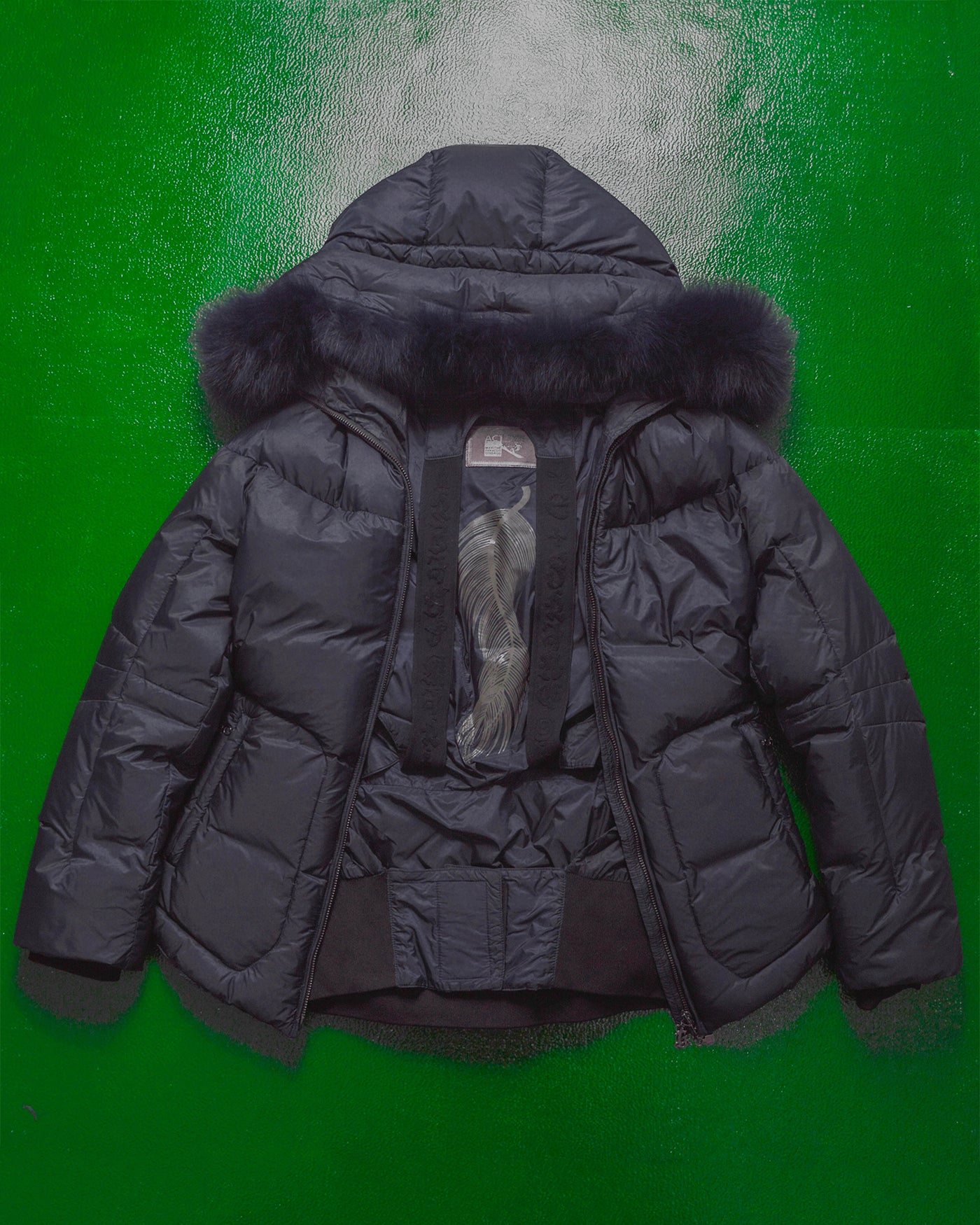 Actlive Subversive Butterfly Panel Navy Fur Trim Back Pack Strap Puffer Jacket (42)