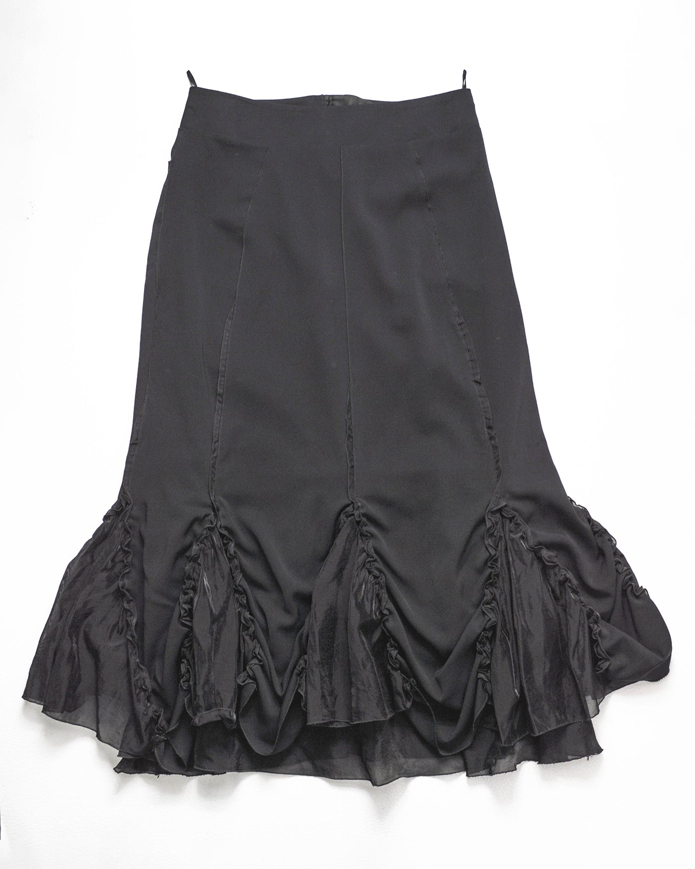Tonal Black Ruched  Frilly Hem Tonal Skirt (30)