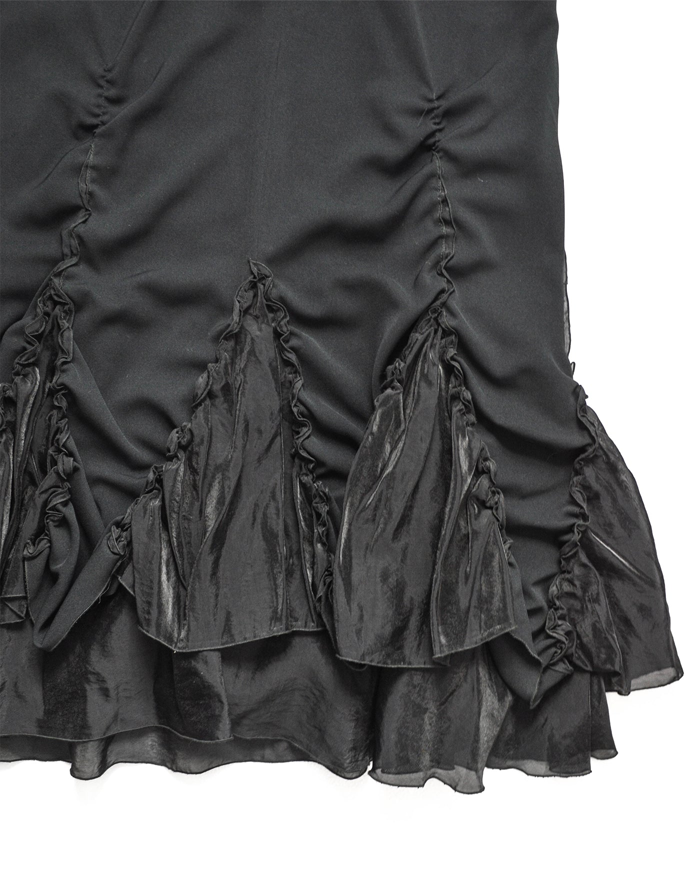Tonal Black Ruched  Frilly Hem Tonal Skirt (30)