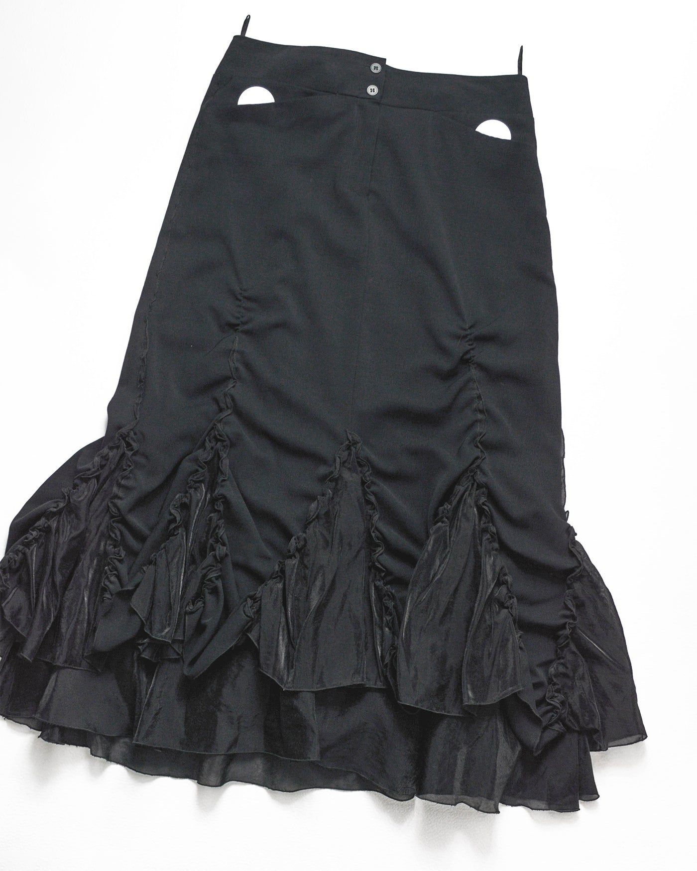 Tonal Black Ruched  Frilly Hem Tonal Skirt (30)